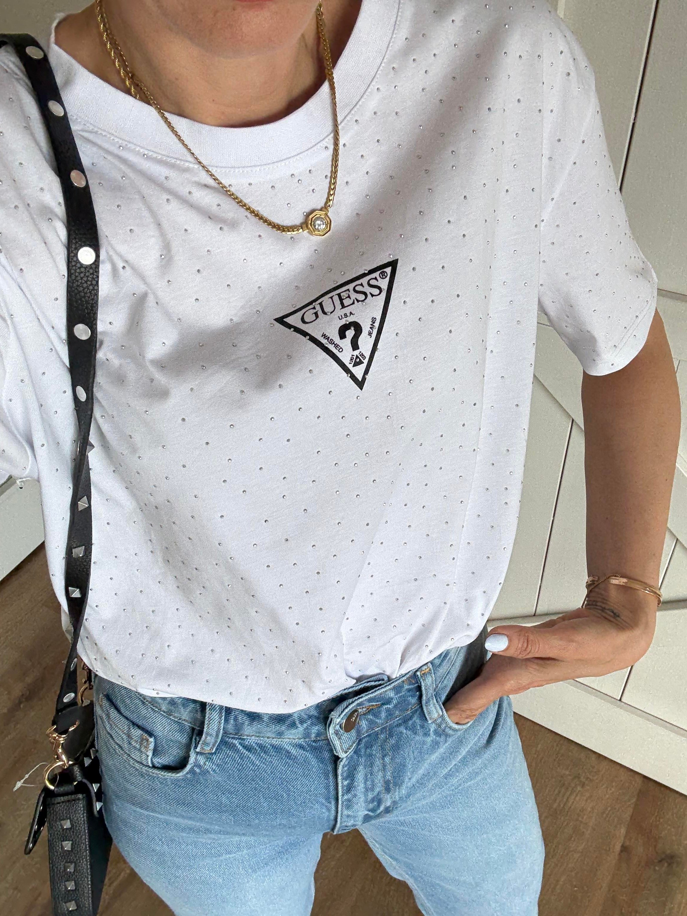 Beyaz Full Taşlı Tshirt