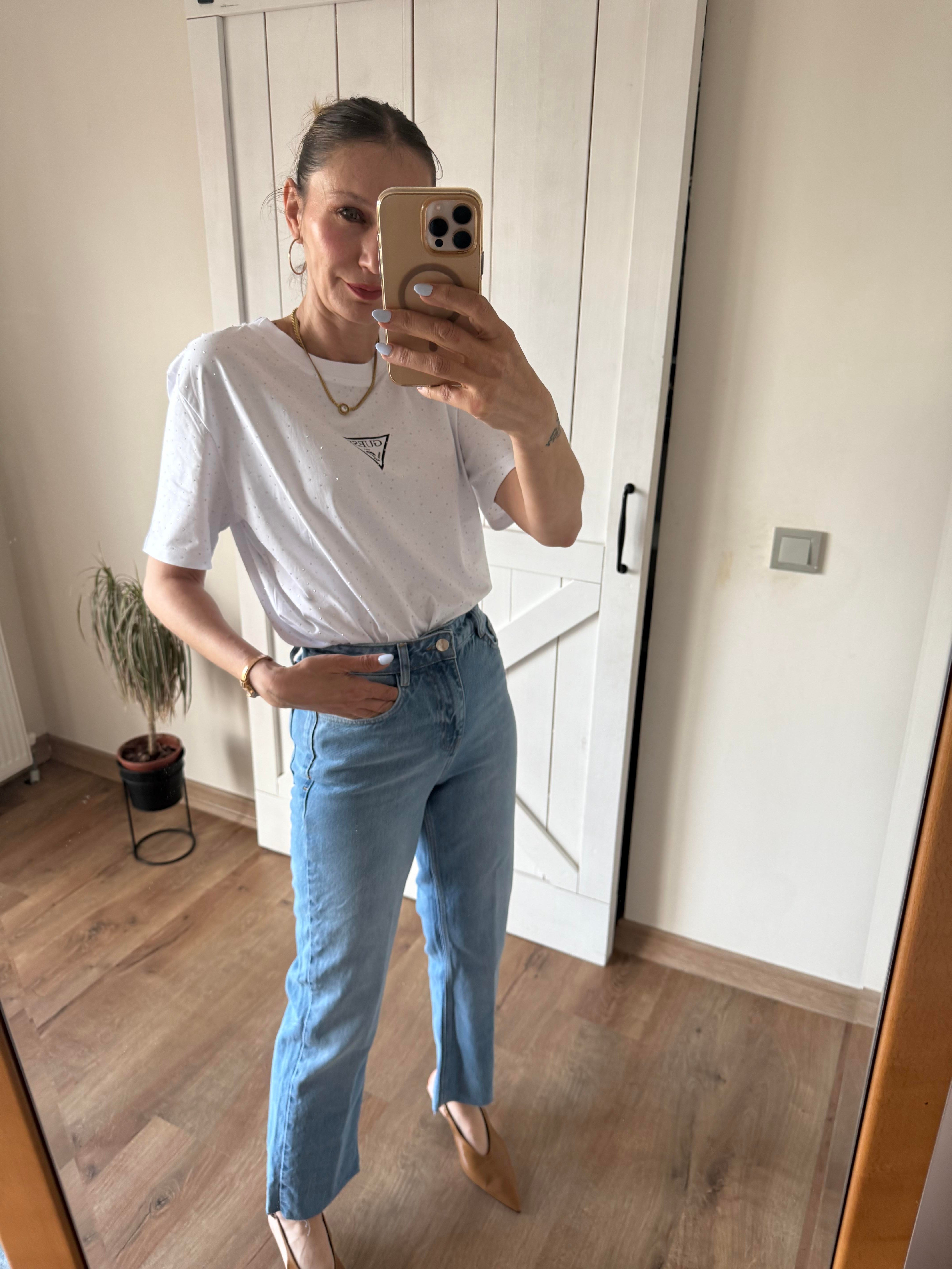 Beyaz Full Taşlı Tshirt