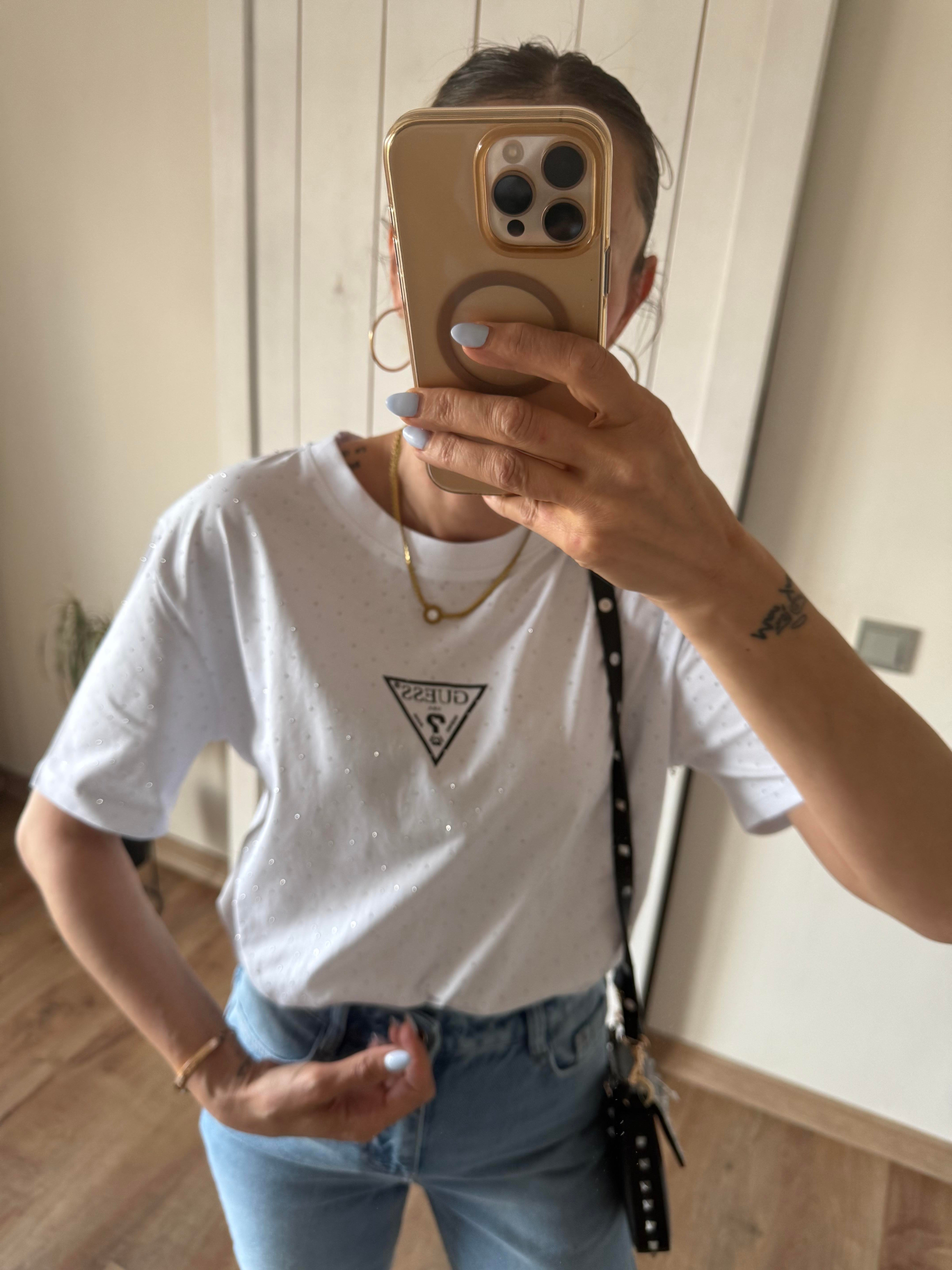 Beyaz Full Taşlı Tshirt