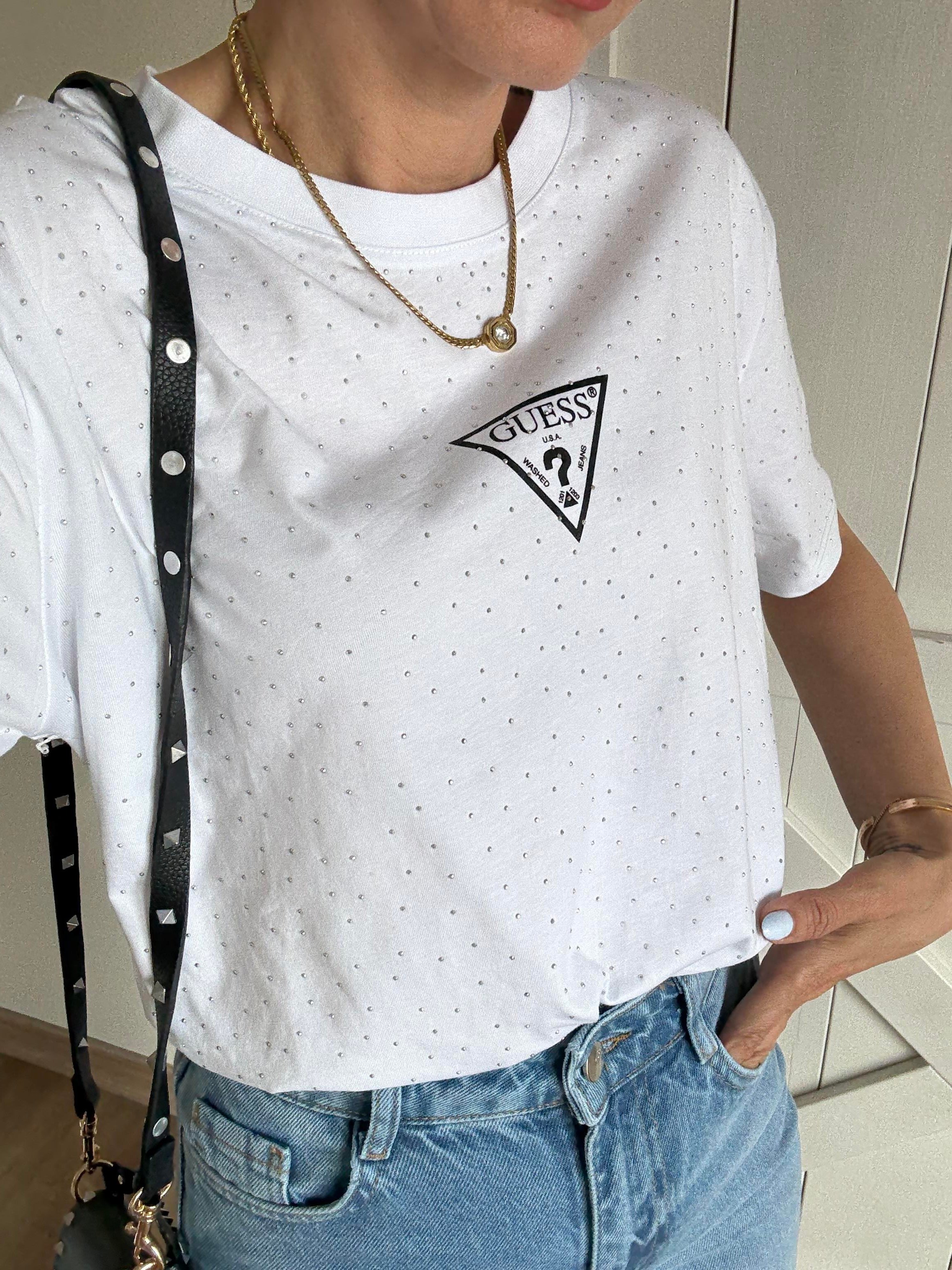 Beyaz Full Taşlı Tshirt