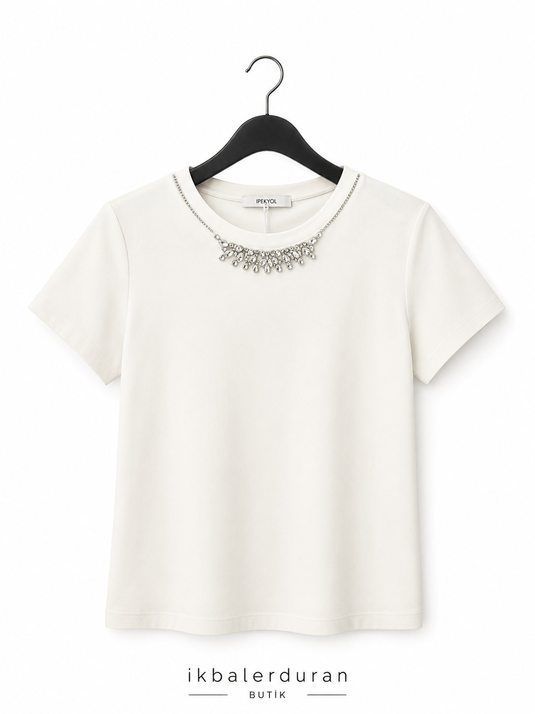 Beyaz İpkyl Taşlı Tshirt