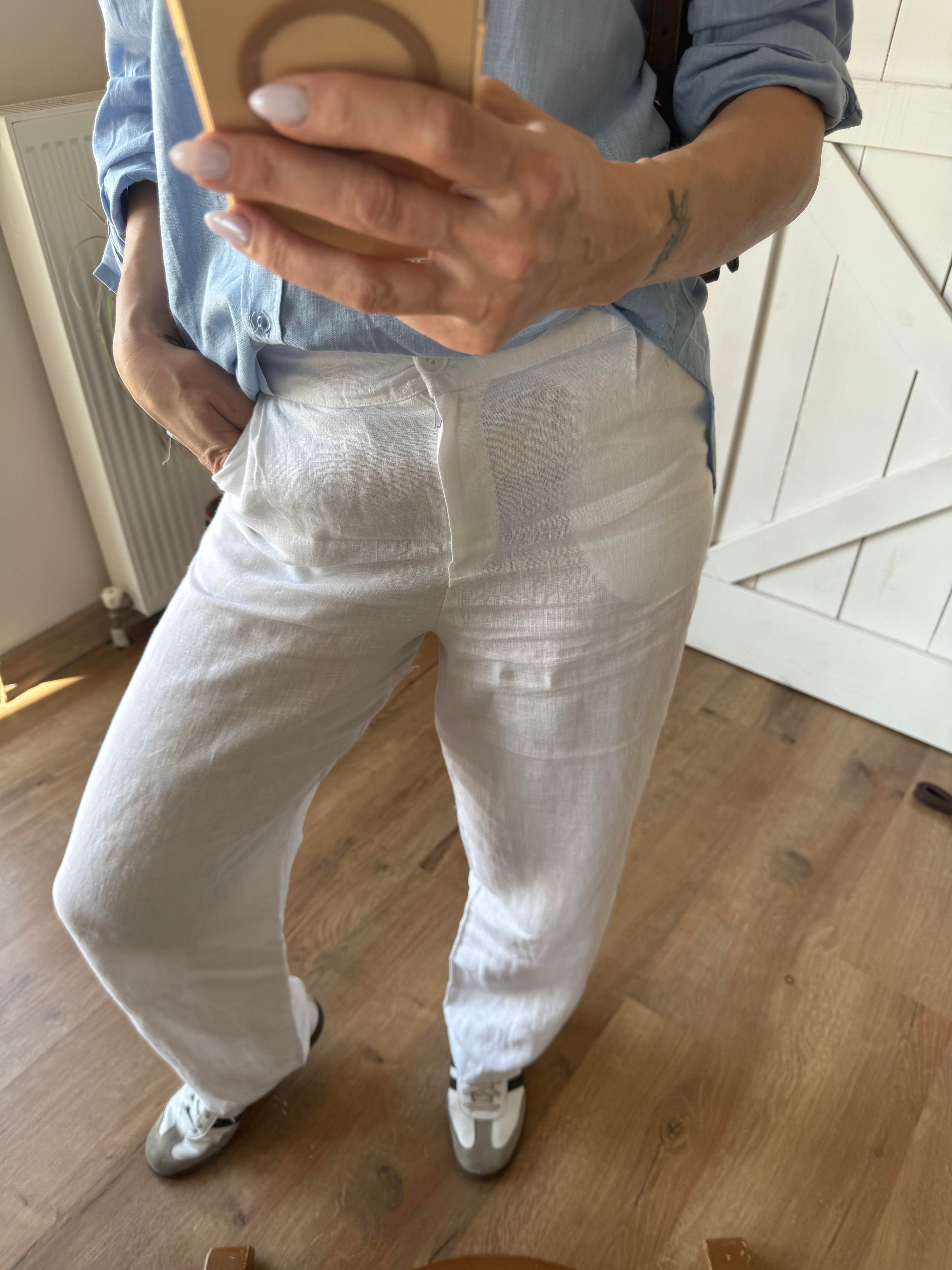 Beyaz Keten Massi Pantolon