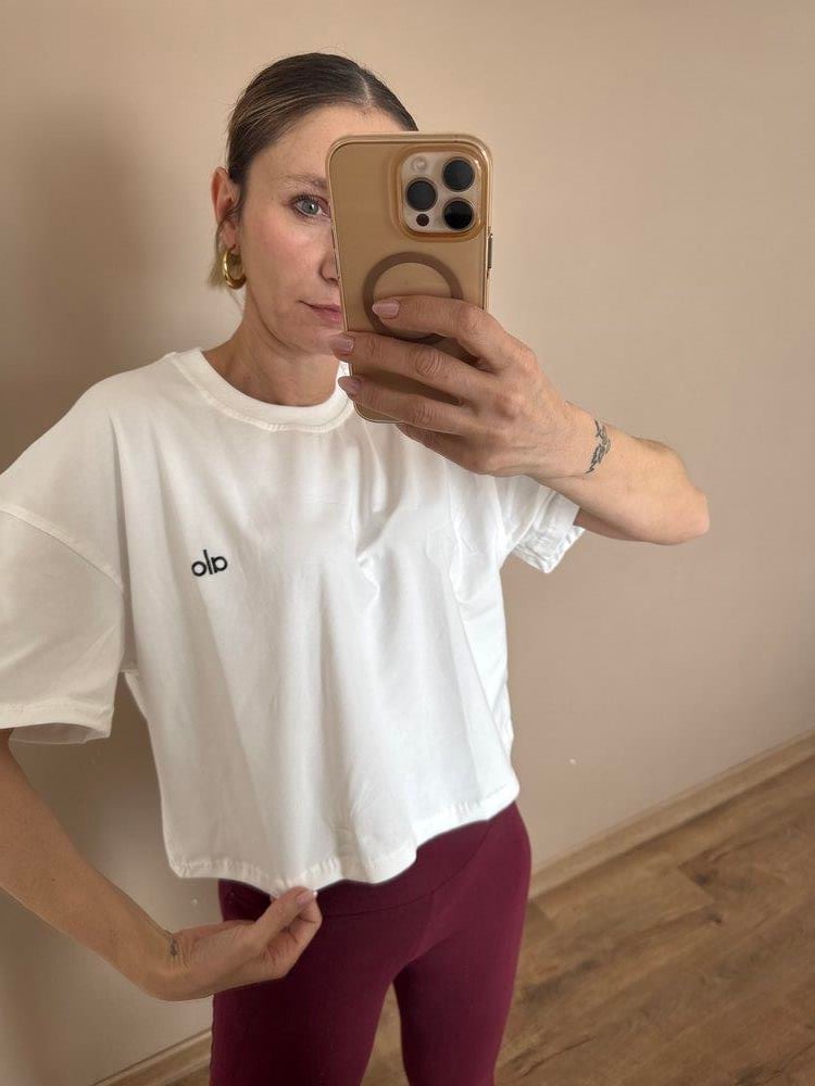 Beyaz Nakışlı Premium Pamuklu Kumaş  Tshirt