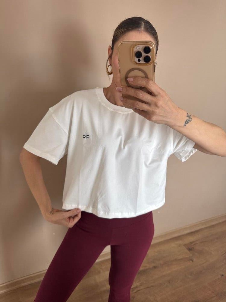 Beyaz Nakışlı Premium Pamuklu Kumaş  Tshirt