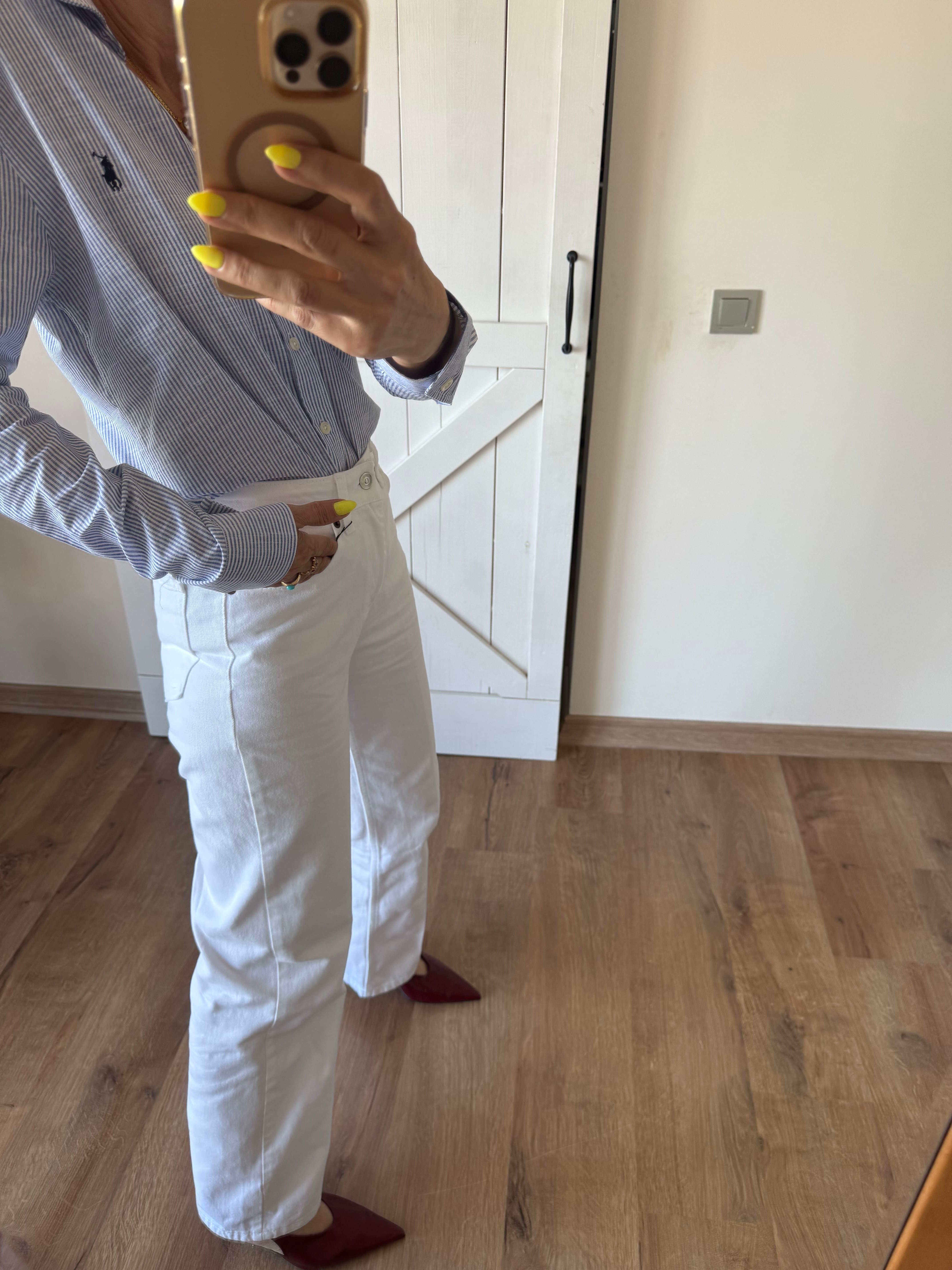 Beyaz Straight Jean Pantolon