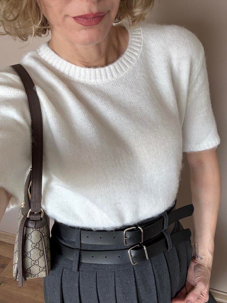 Beyaz Yumoş Yarım Kol Kadın Triko 