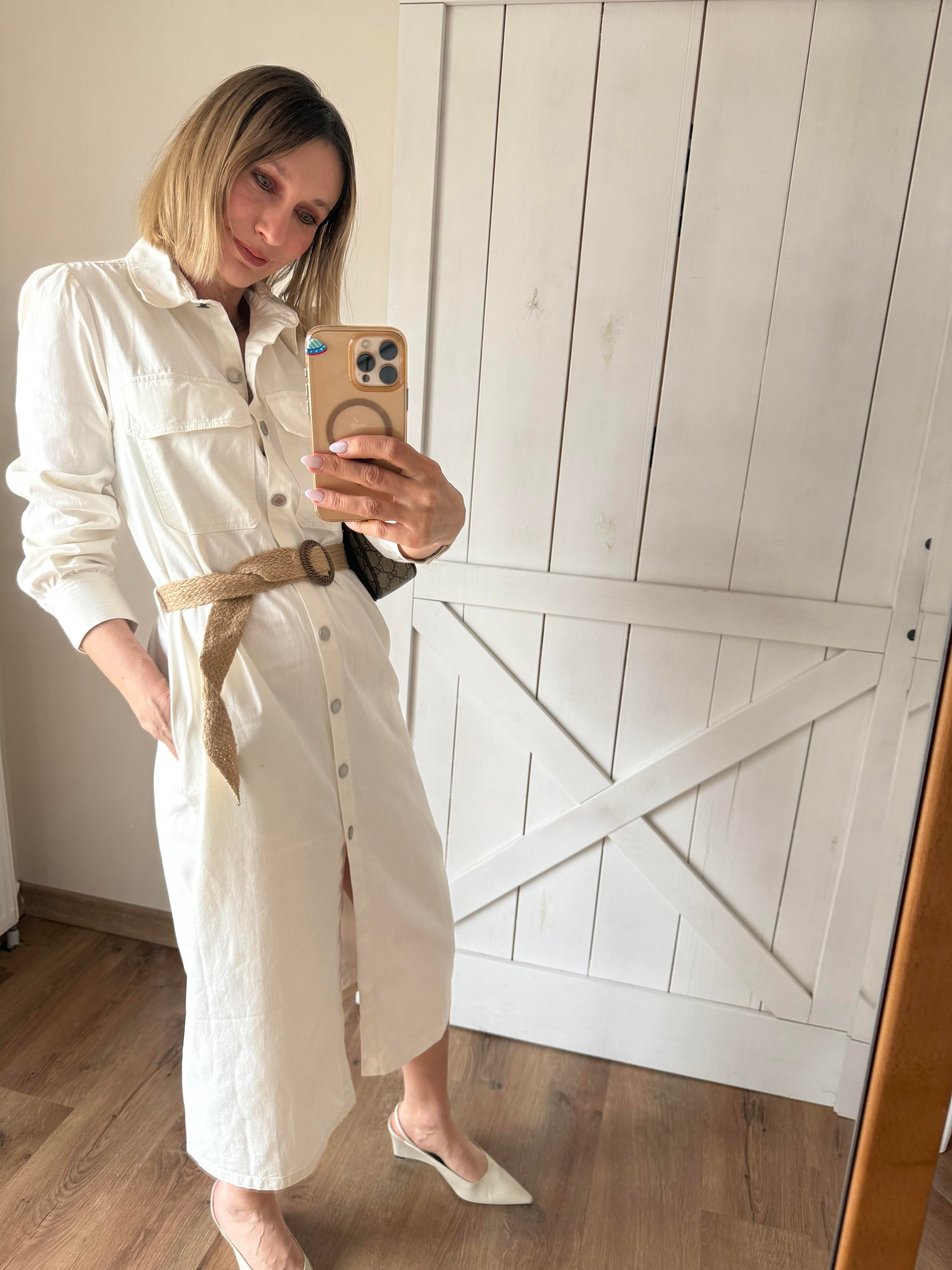 Beyaz Zaar Denim Elbise