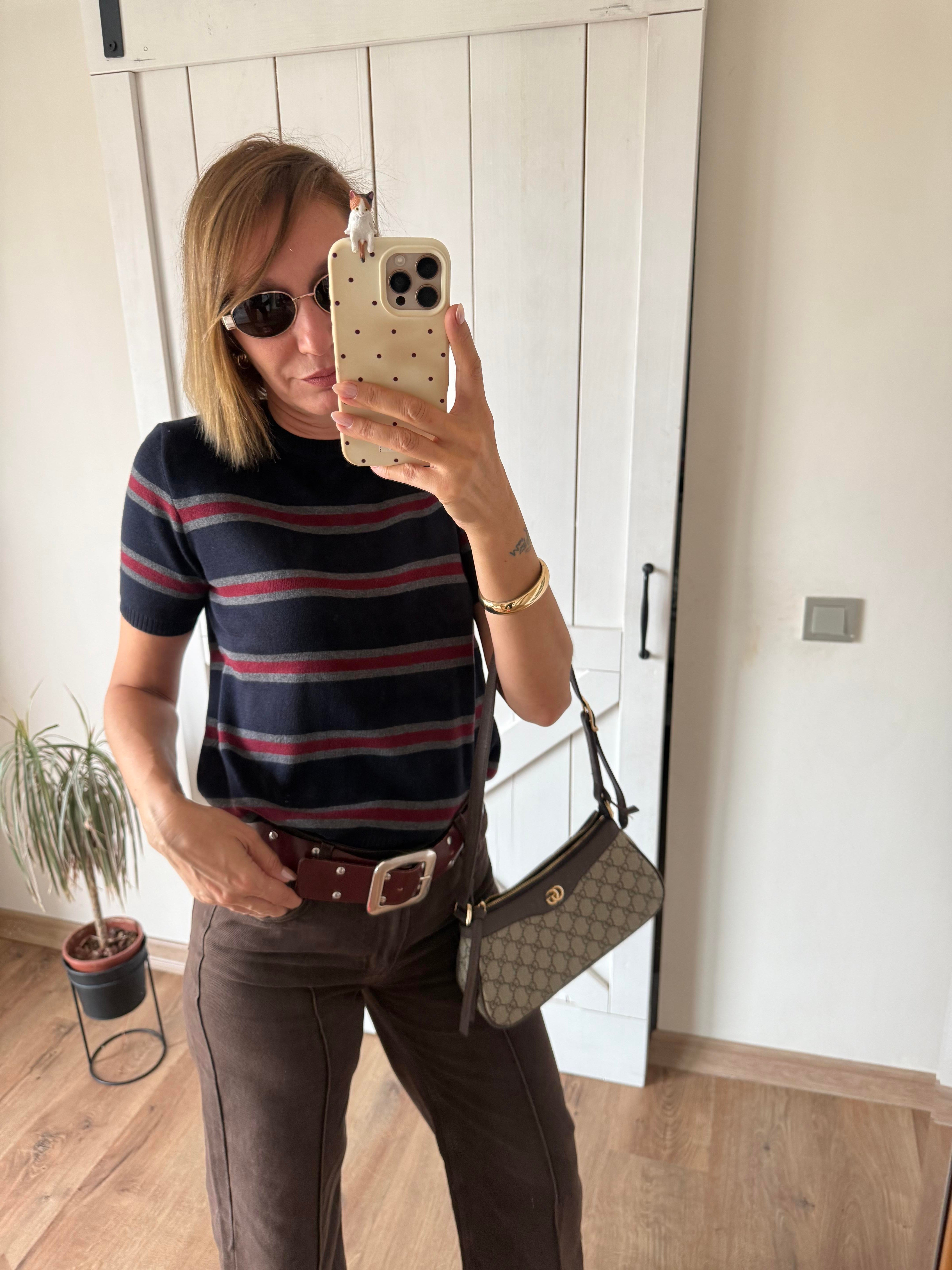 Bisiklet Yaka Çizgili Triko/Bordo