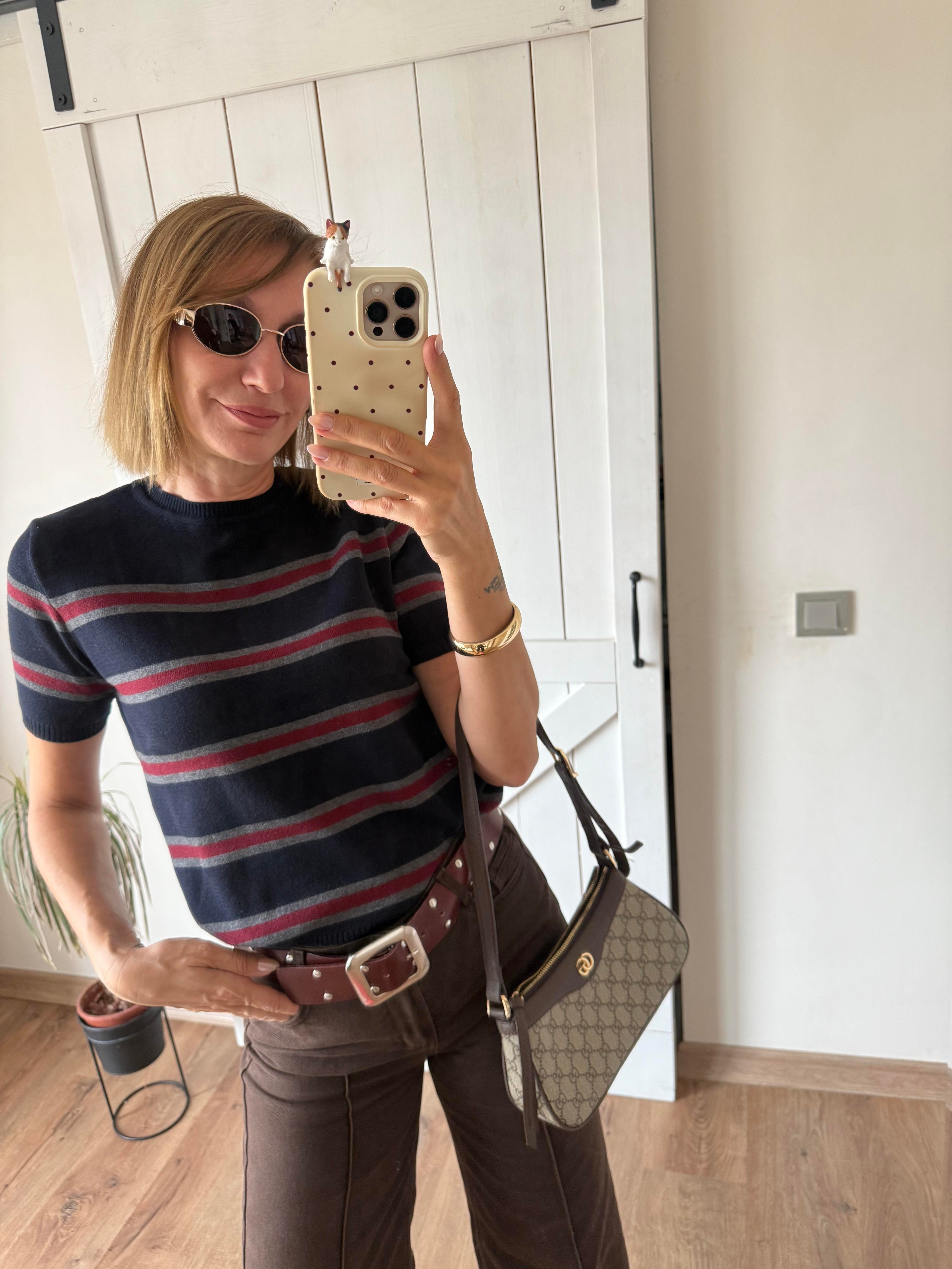 Bisiklet Yaka Çizgili Triko/Bordo