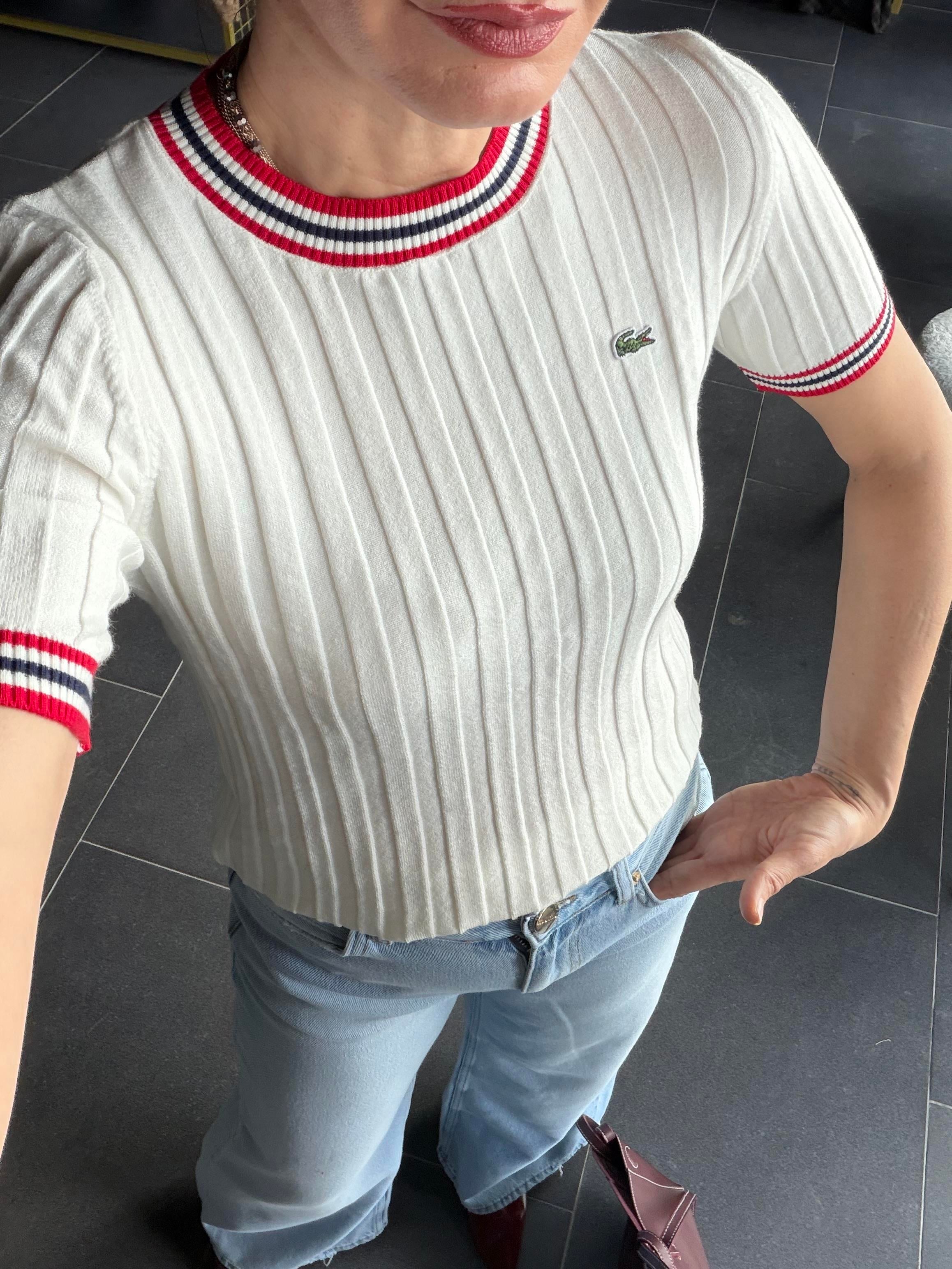 Biyeli Kırık Beyaz Lcs Triko Tshirt