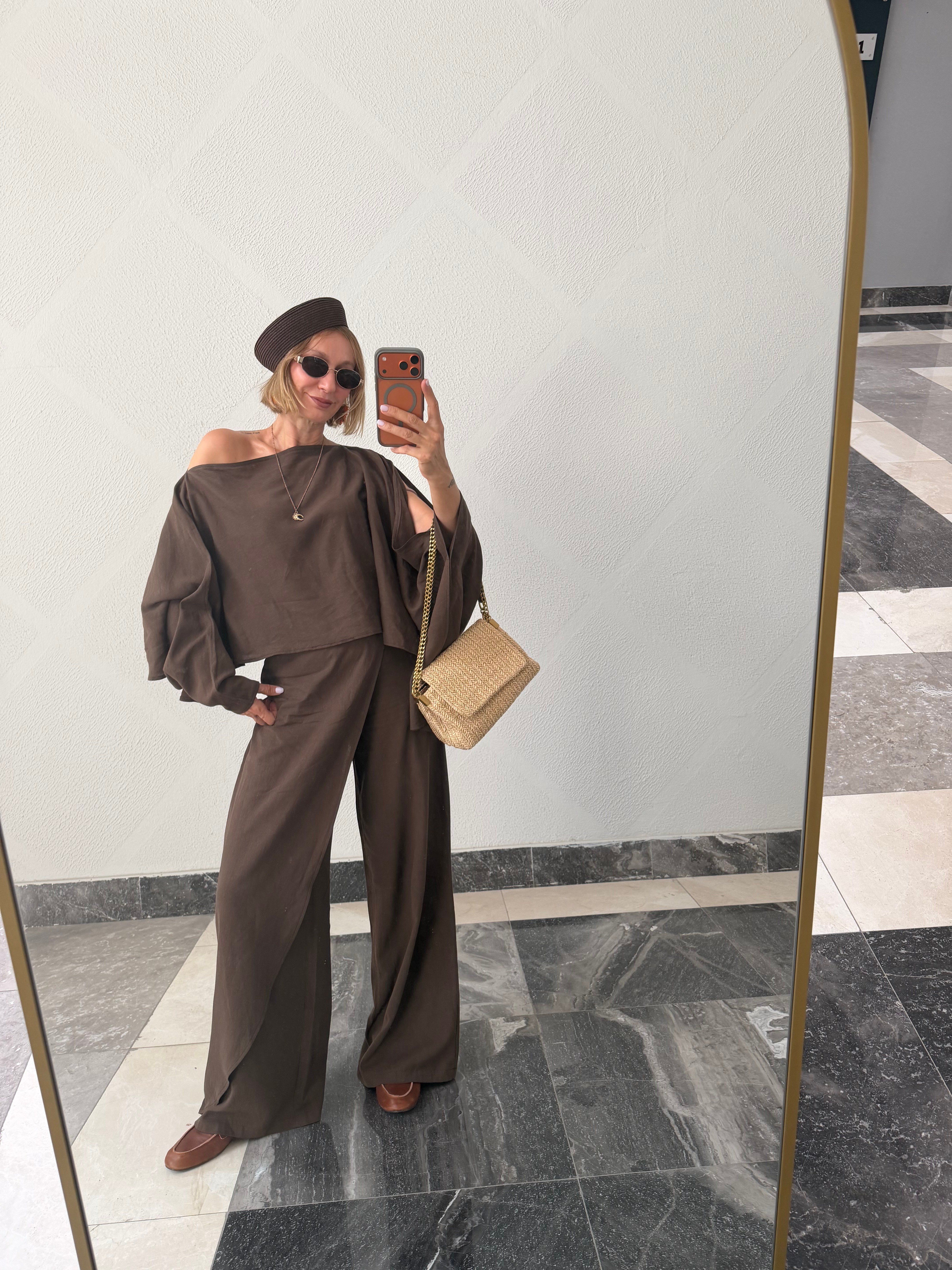Bohemia Kahve Bluz Pantolon Takım
