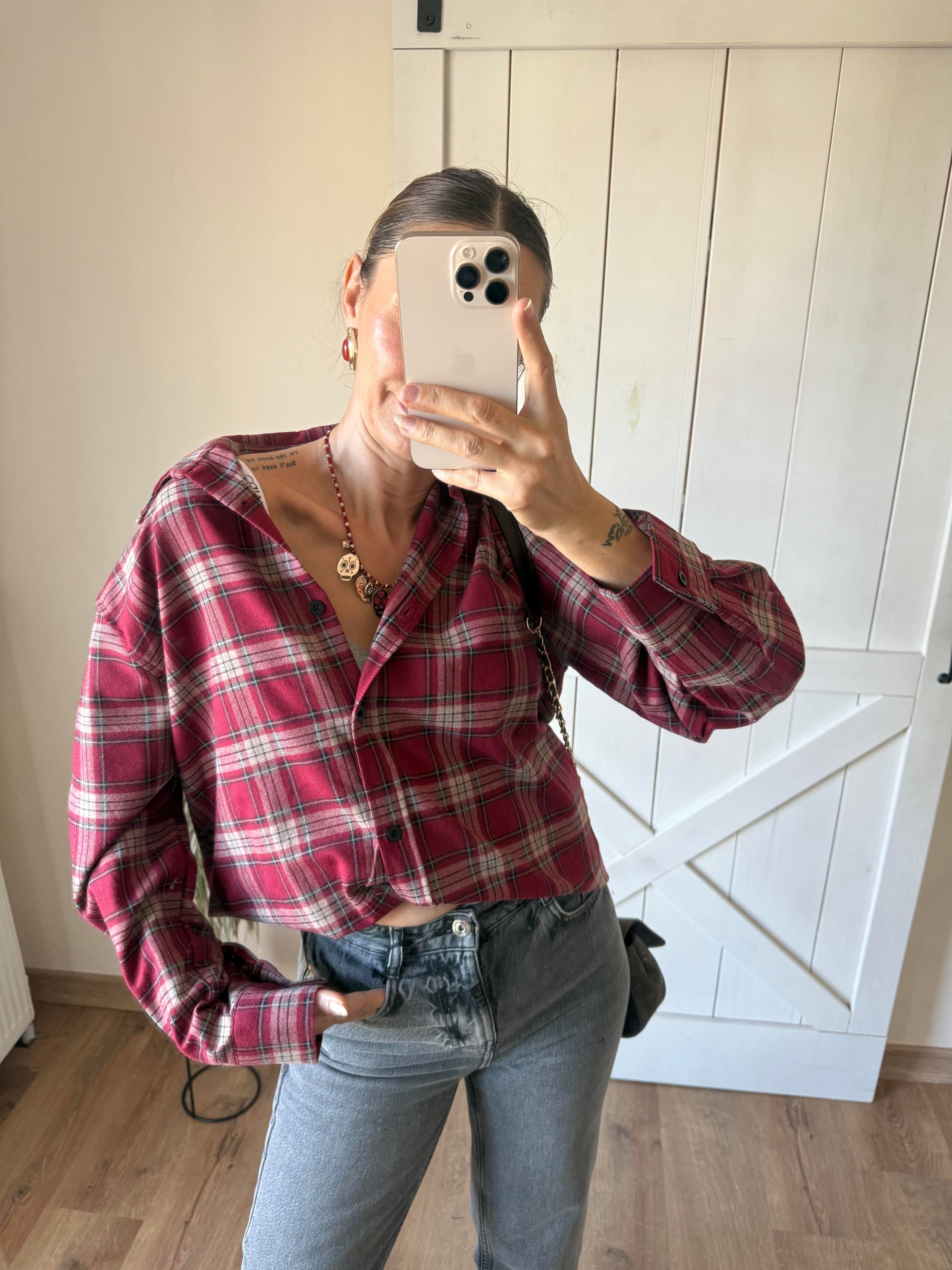 Bordo Ekoseli Oduncu Gömleği