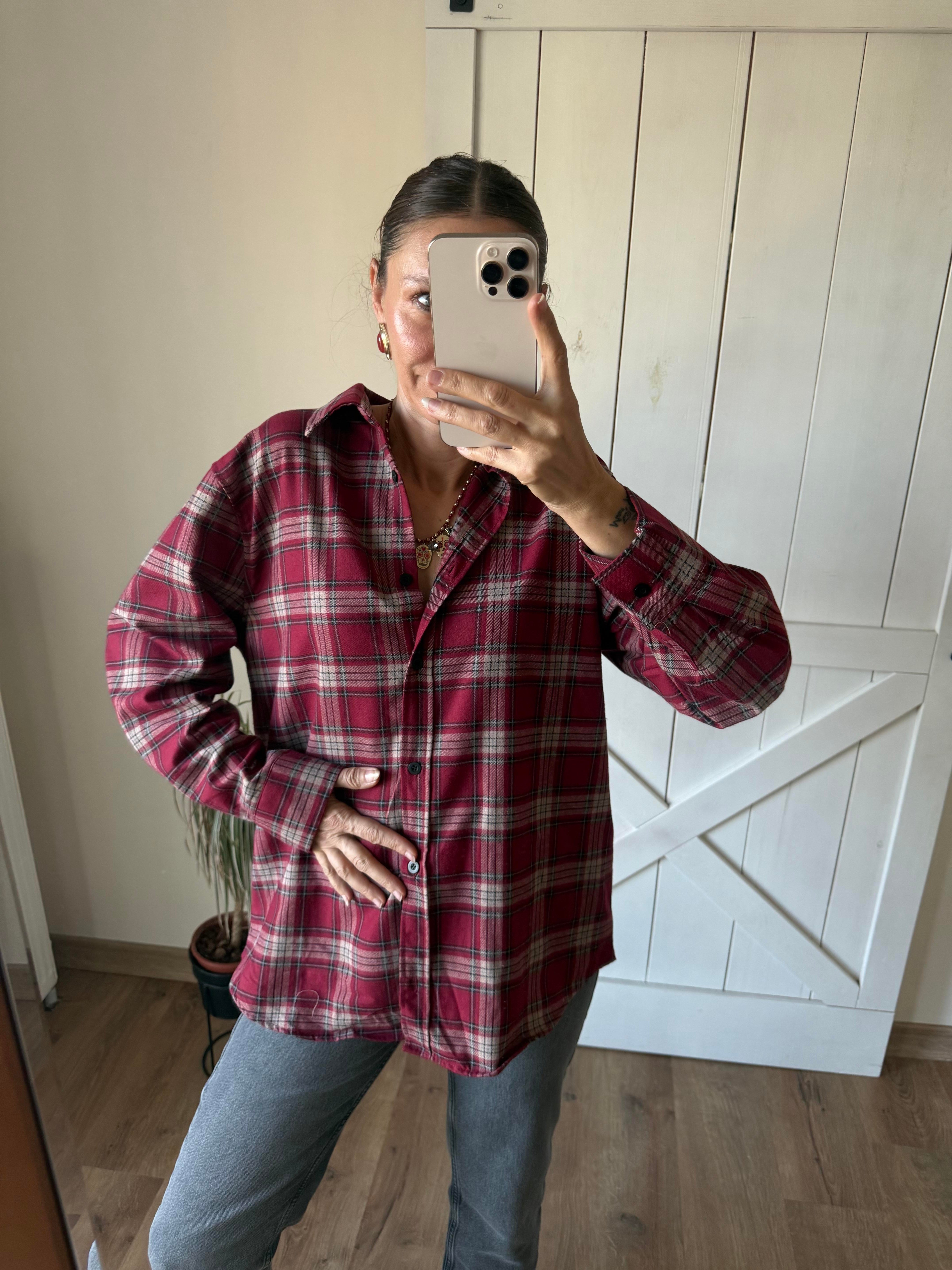 Bordo Ekoseli Oduncu Gömleği