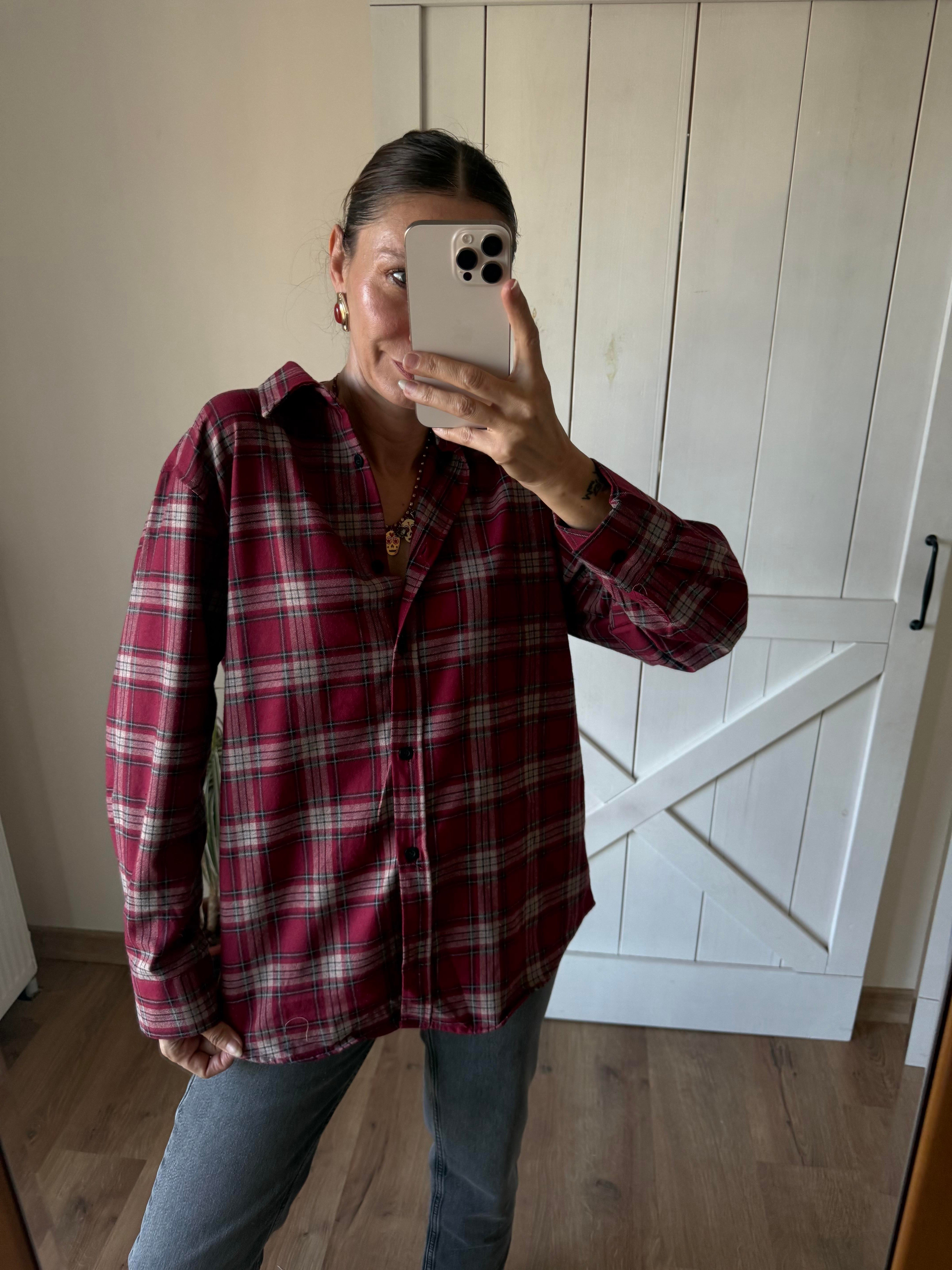 Bordo Ekoseli Oduncu Gömleği