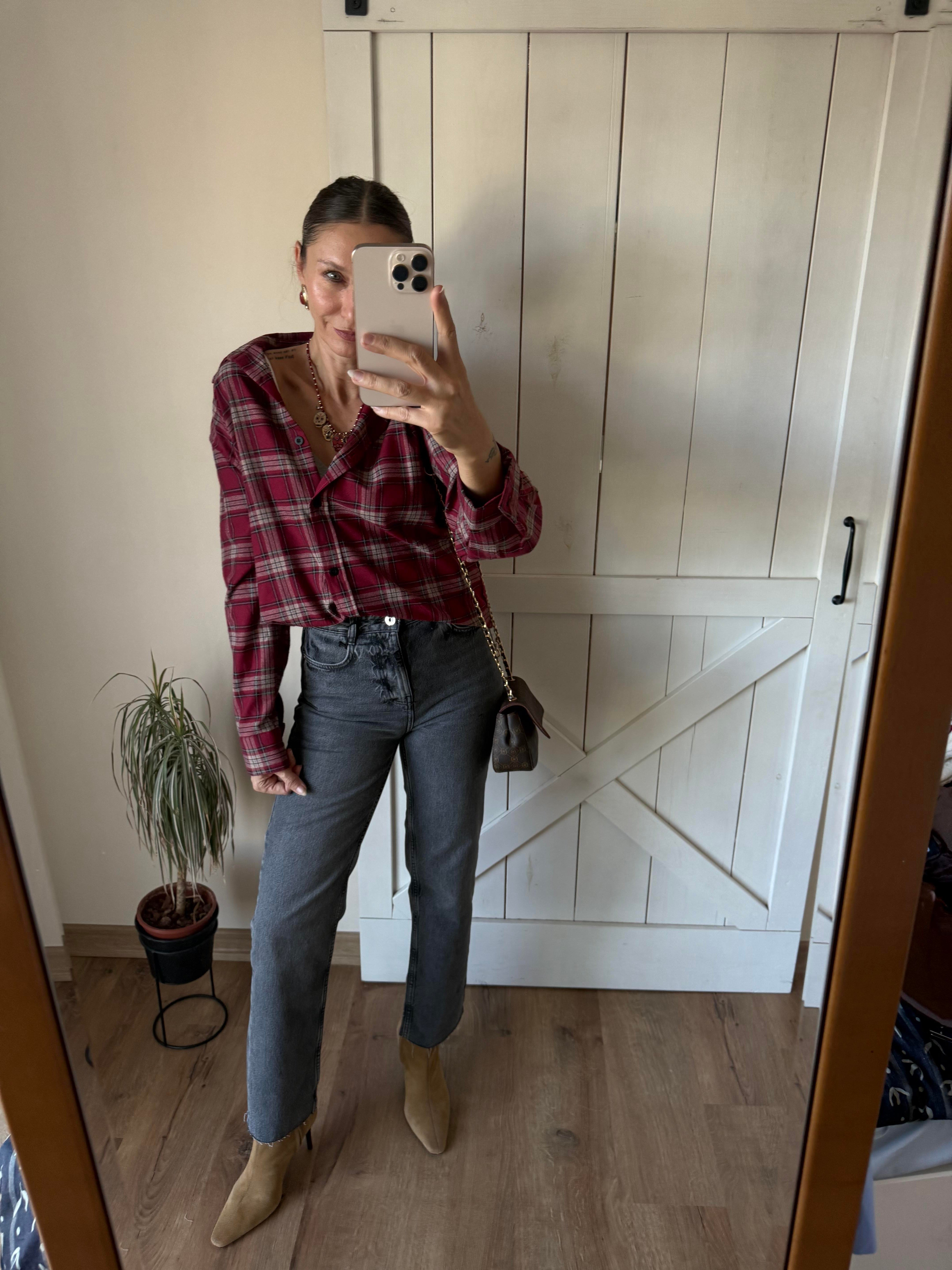 Bordo Ekoseli Oduncu Gömleği