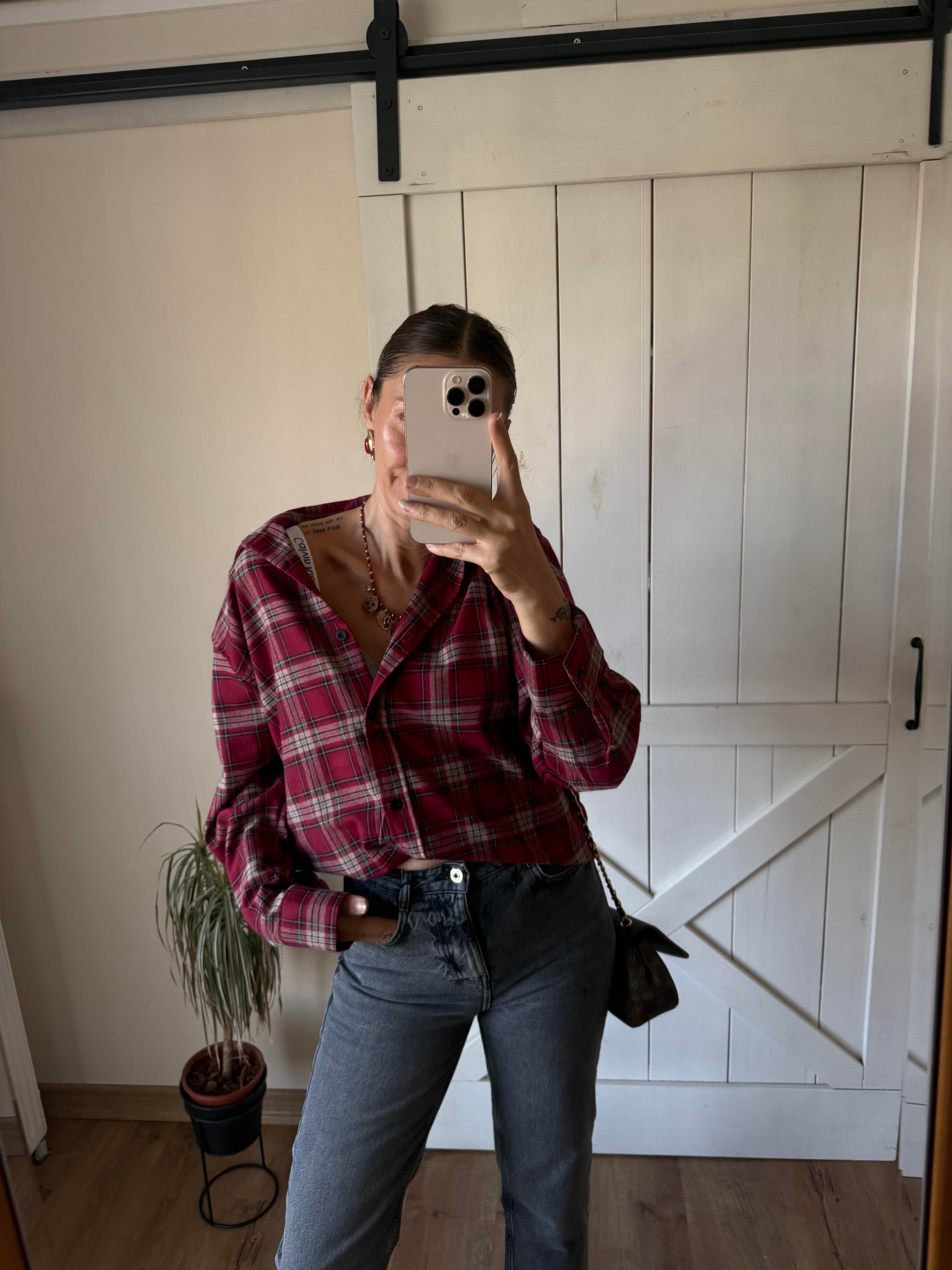 Bordo Ekoseli Oduncu Gömleği