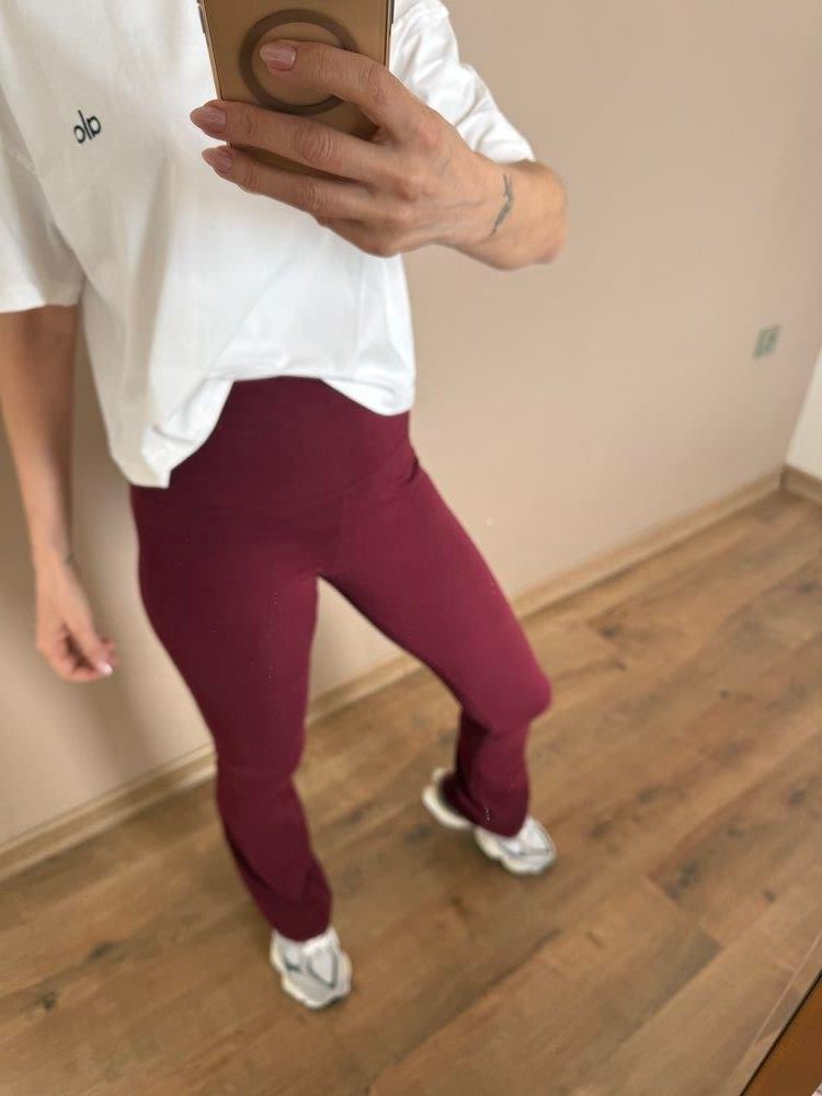 Bordo İspanyol Paça Ultra Yüksek Bel Fitilli Tayt