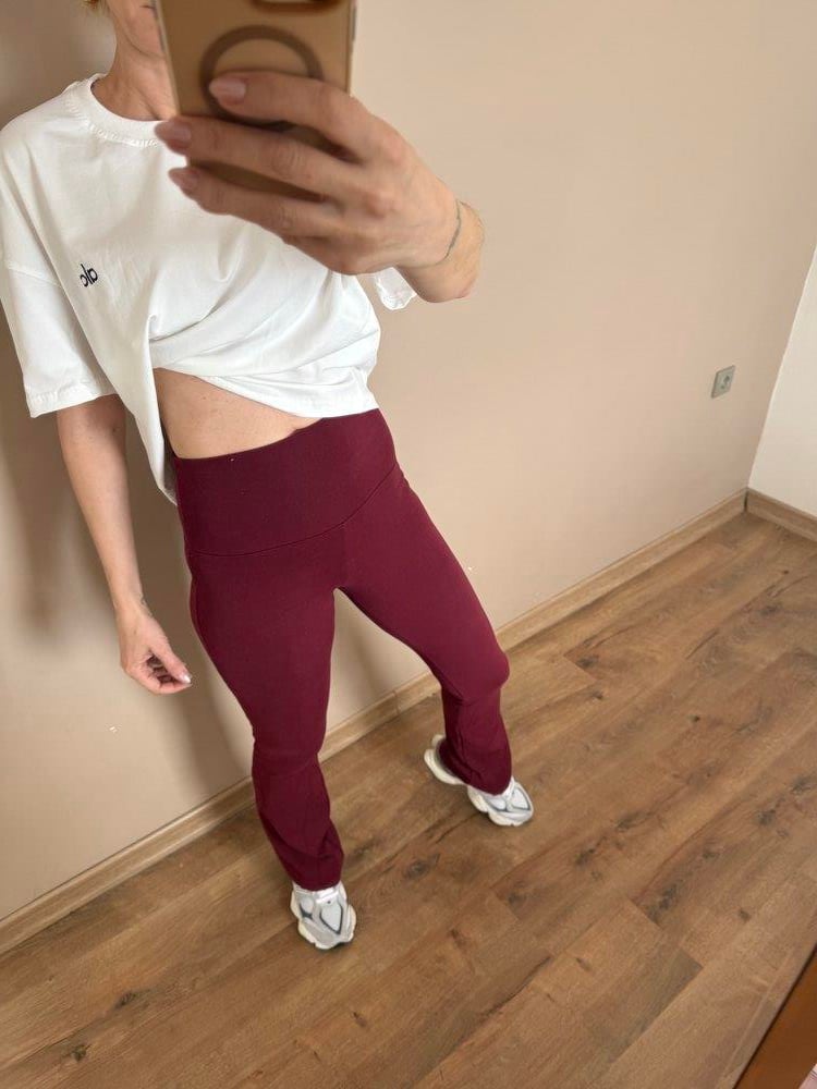 Bordo İspanyol Paça Ultra Yüksek Bel Fitilli Tayt