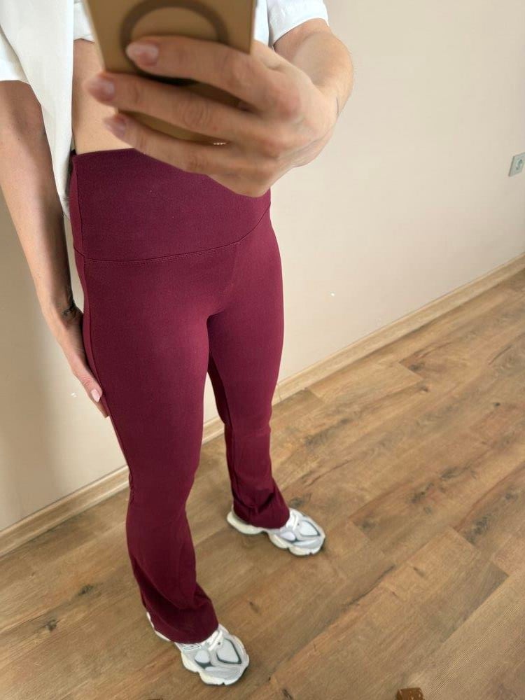 Bordo İspanyol Paça Ultra Yüksek Bel Fitilli Tayt