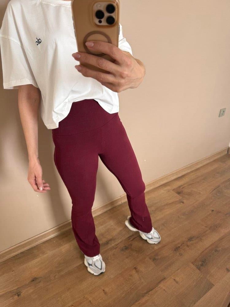 Bordo İspanyol Paça Ultra Yüksek Bel Fitilli Tayt