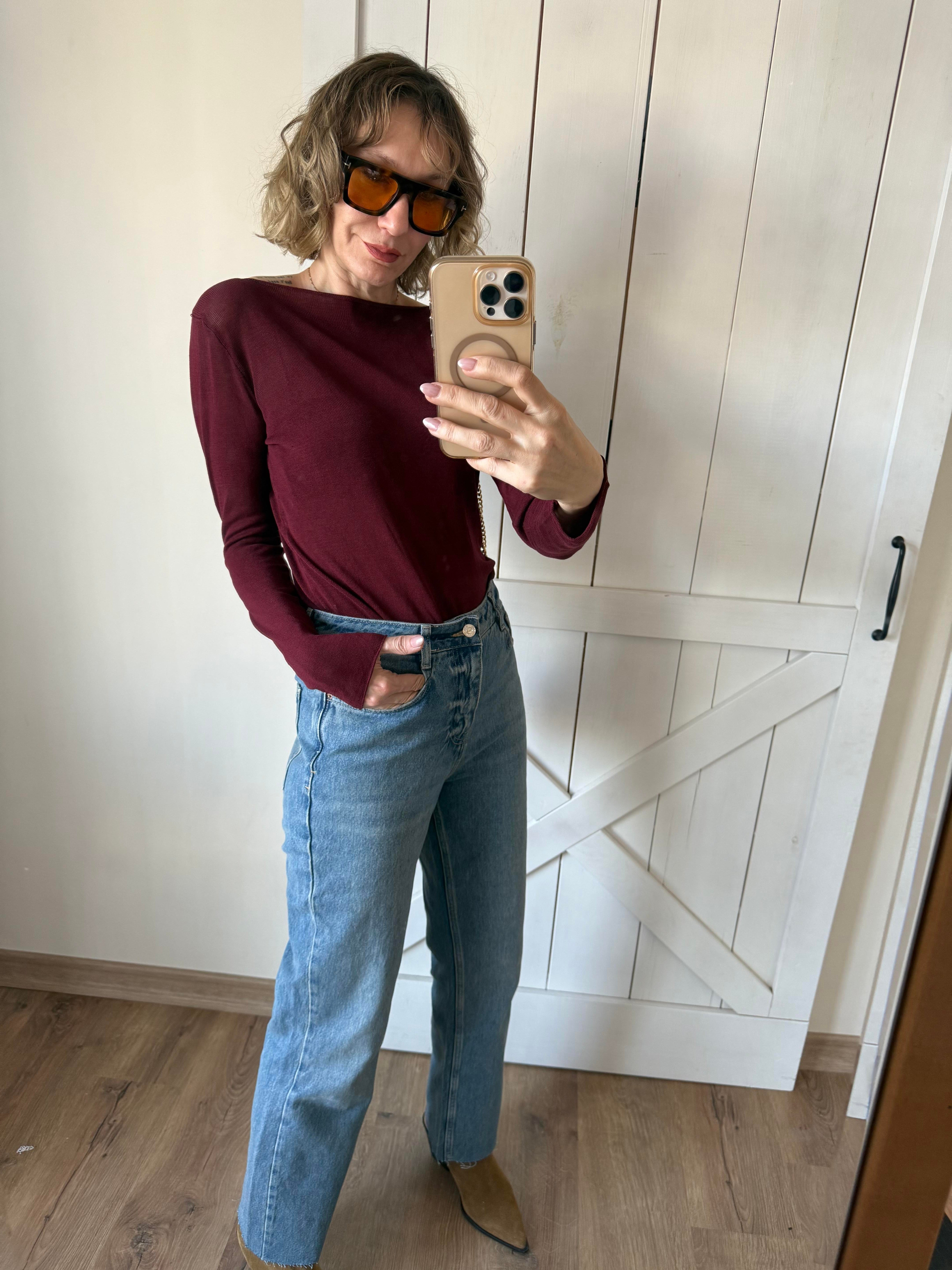 Bordo Kayık Yaka Transparan Bluz