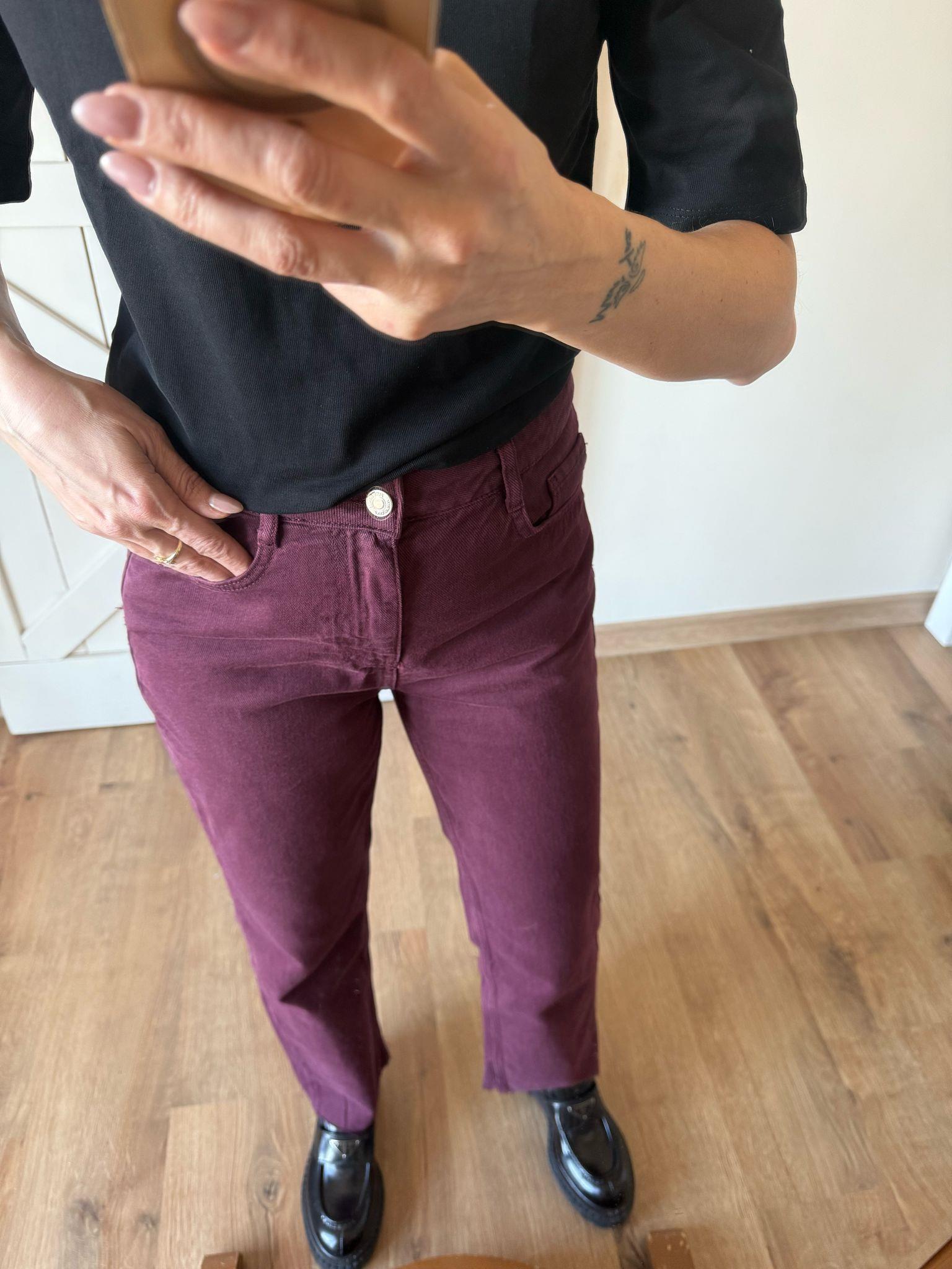 Bordo Paçası Kesik Straight Jean