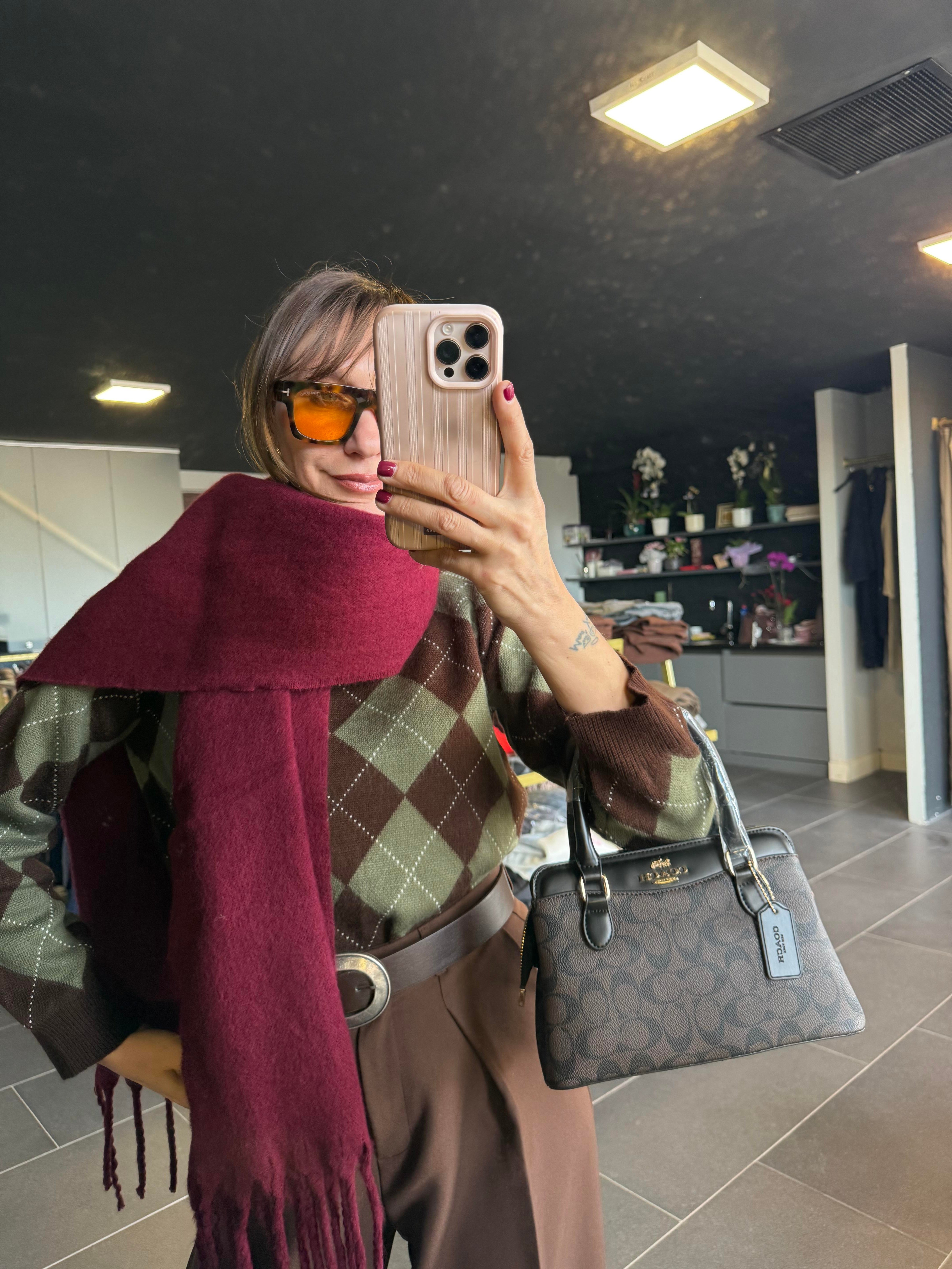 Bordo Uçları Örgü Şal