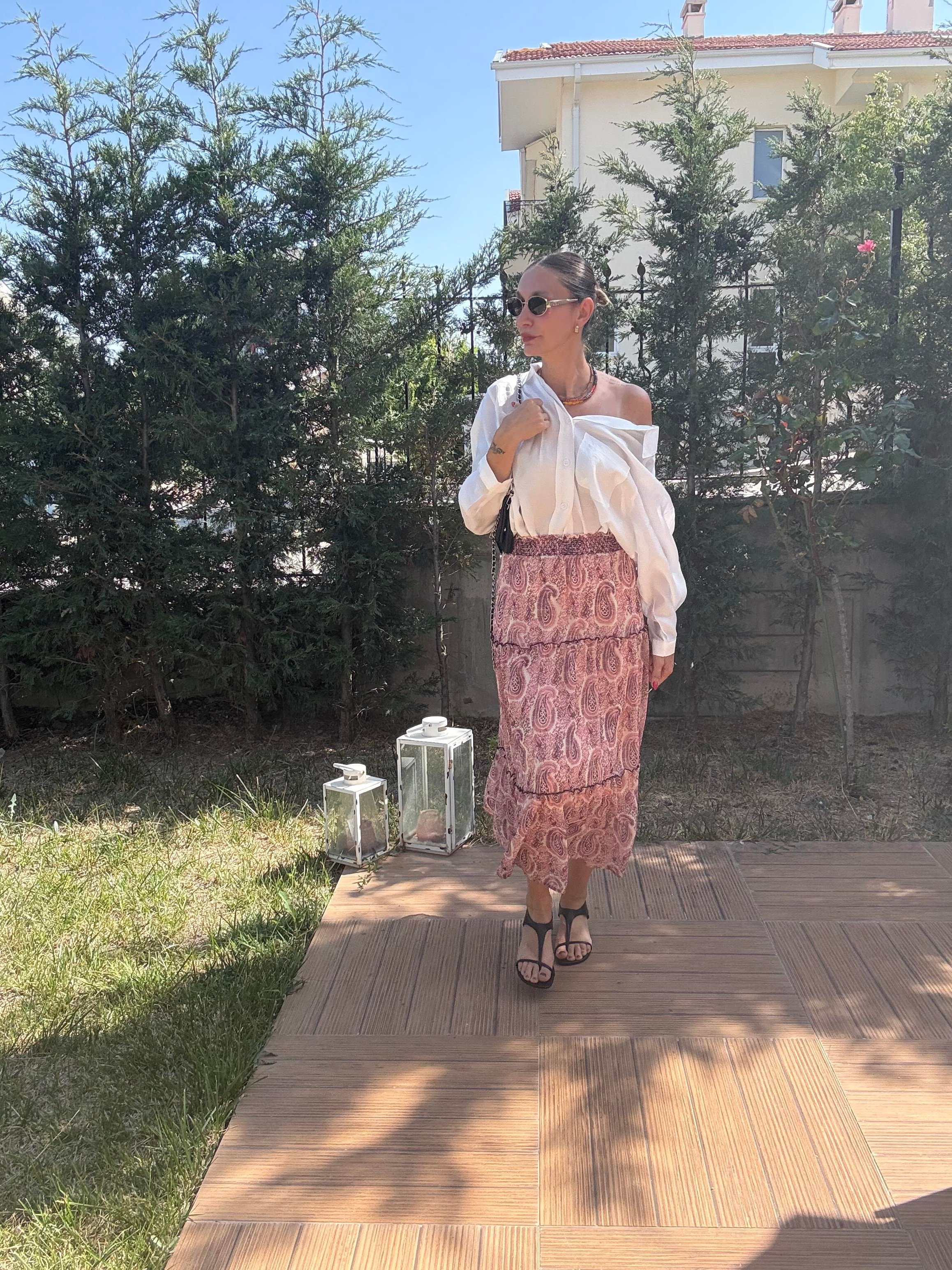 Çiçek Desenli Bel Lastikli Şifon Etek