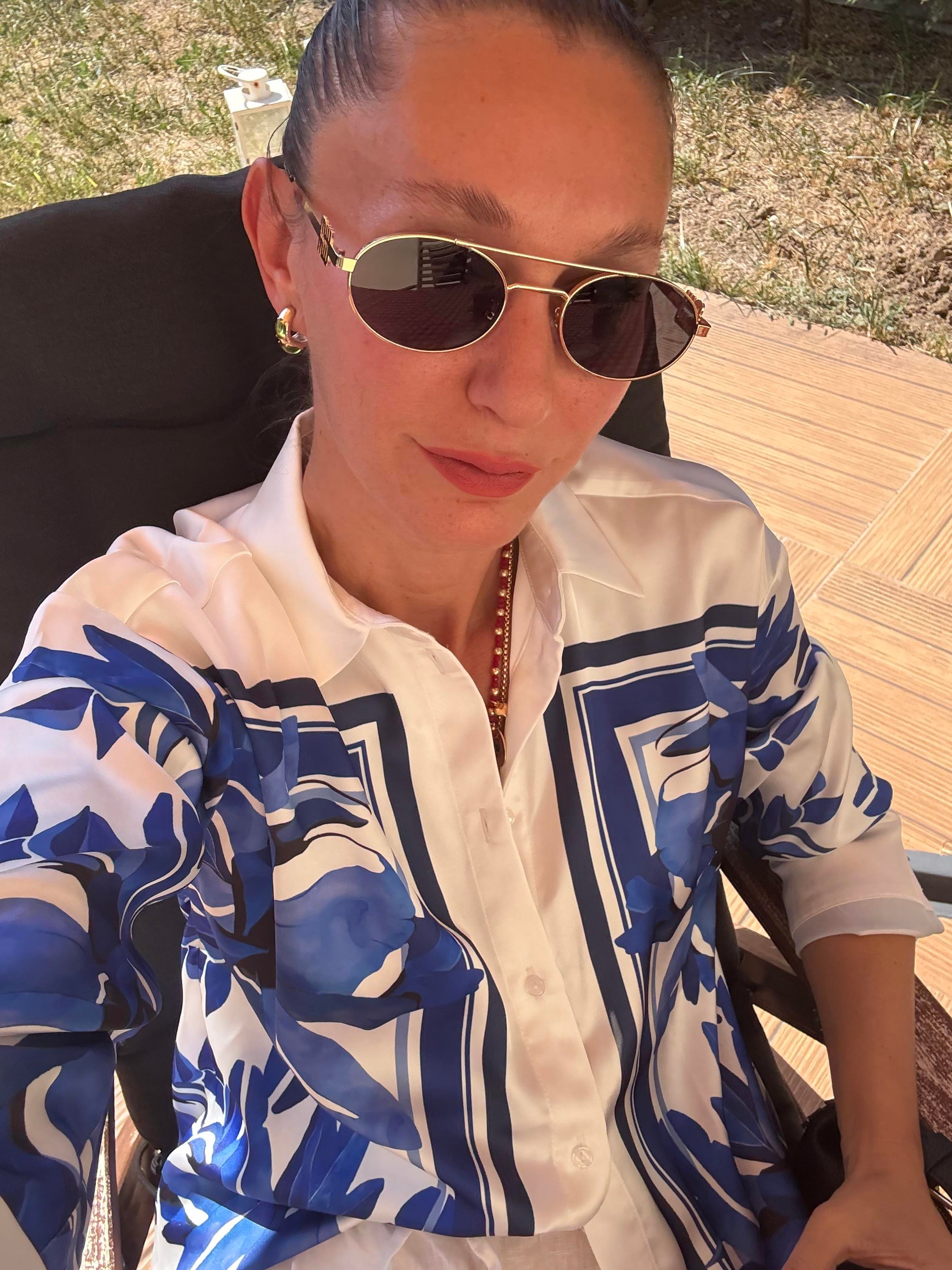 Çiçek Desenli Saten Costes Gömlek