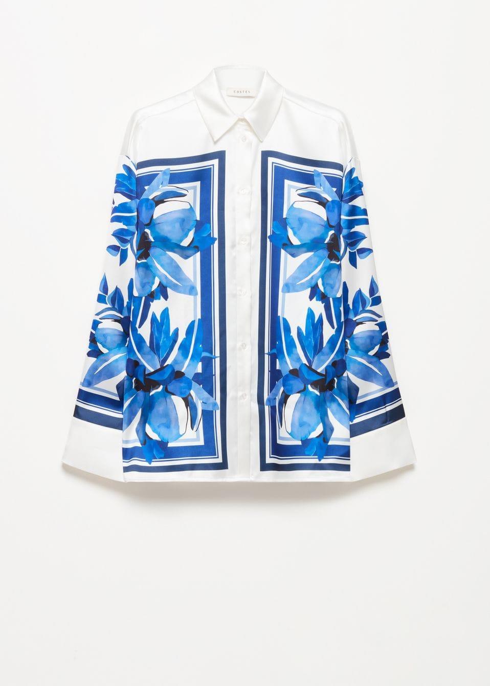 Çiçek Desenli Saten Costes Gömlek