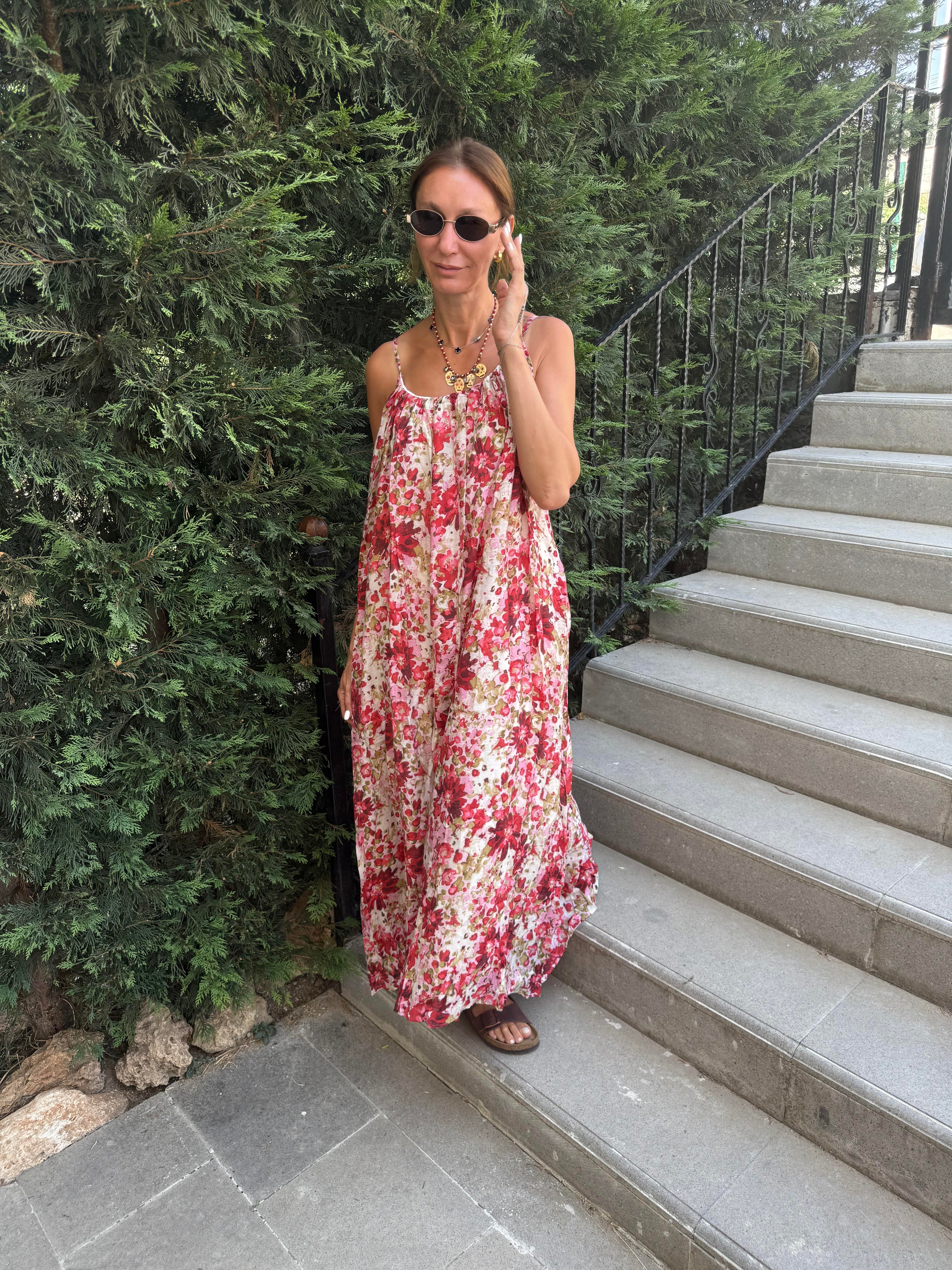 Çiçek Desenli Vual Astarlı Elbise