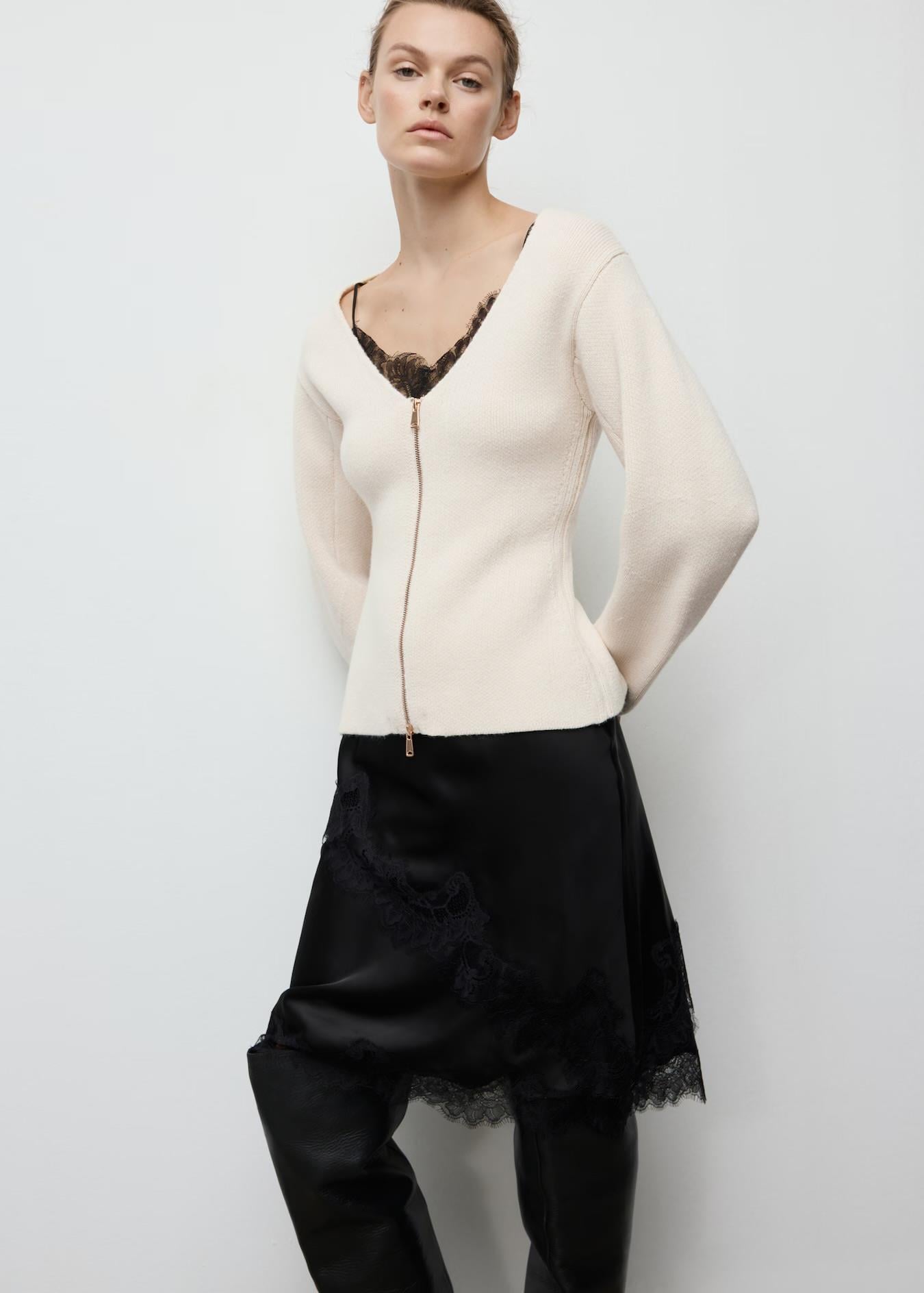 Çift Fermuarlı Belden Oturmalı Fermuarlı Hırka