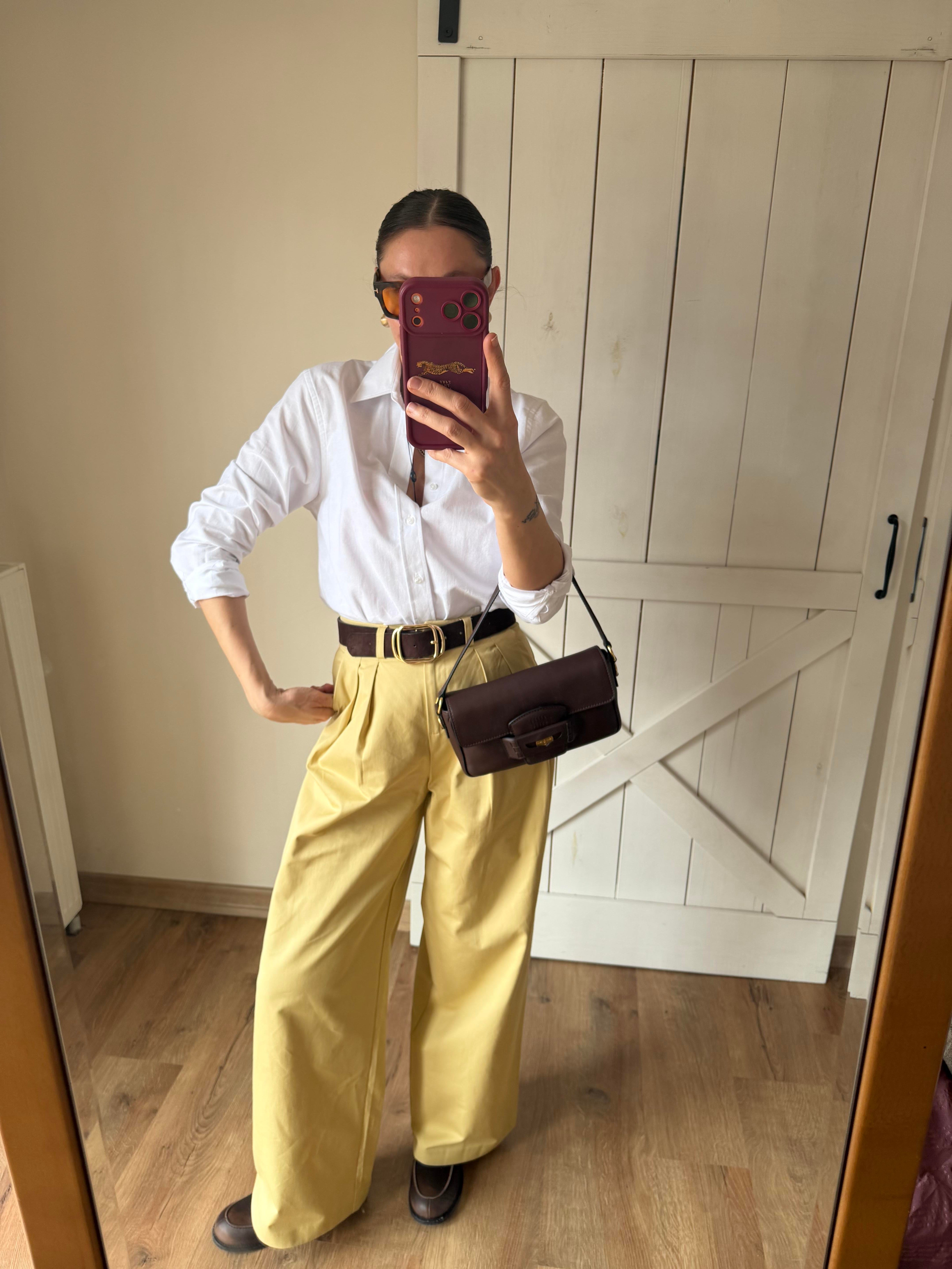 Çift Pileli Hardal Pantolon