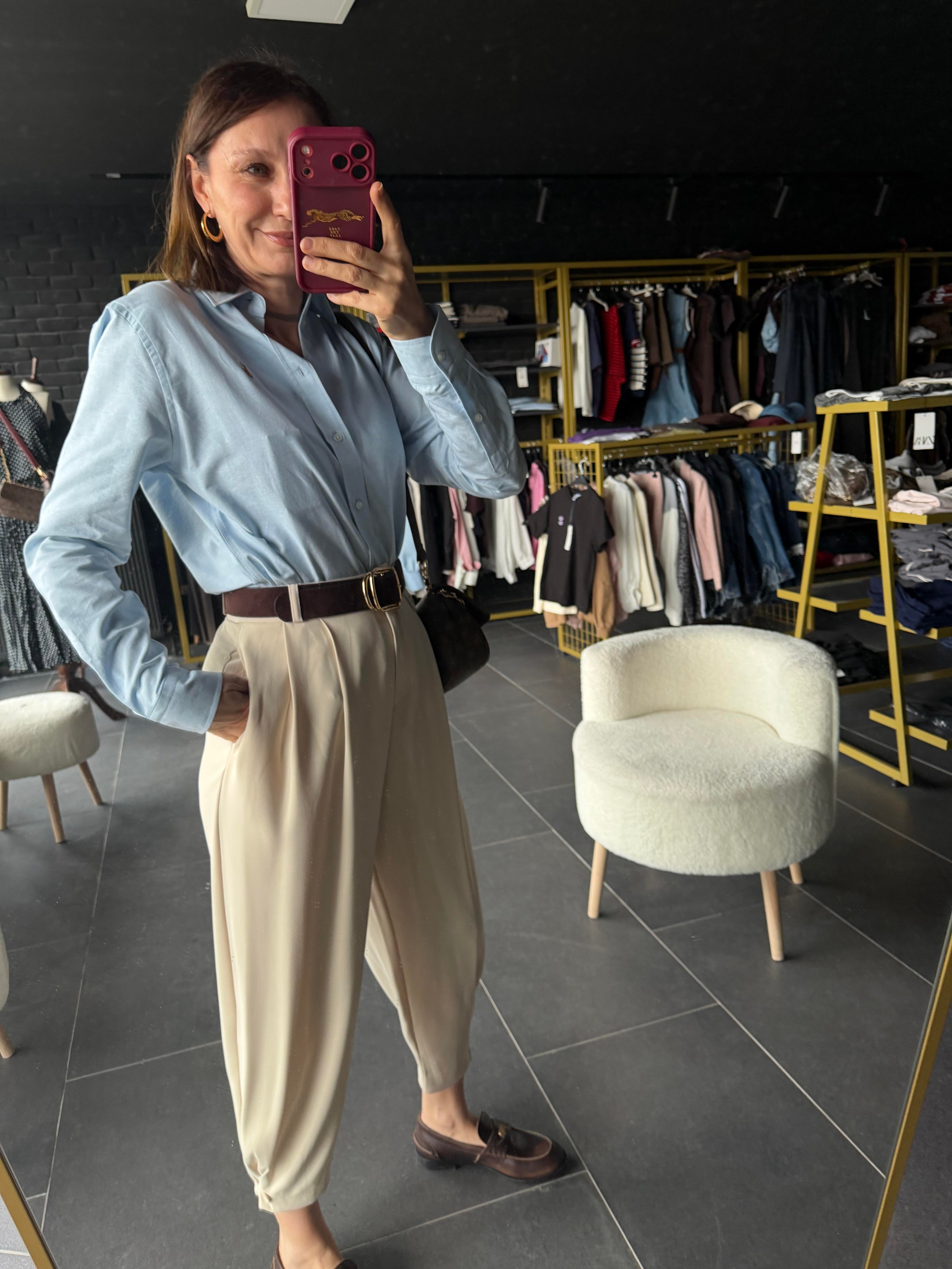 Çift pileli Havuç Ekru Pantolon