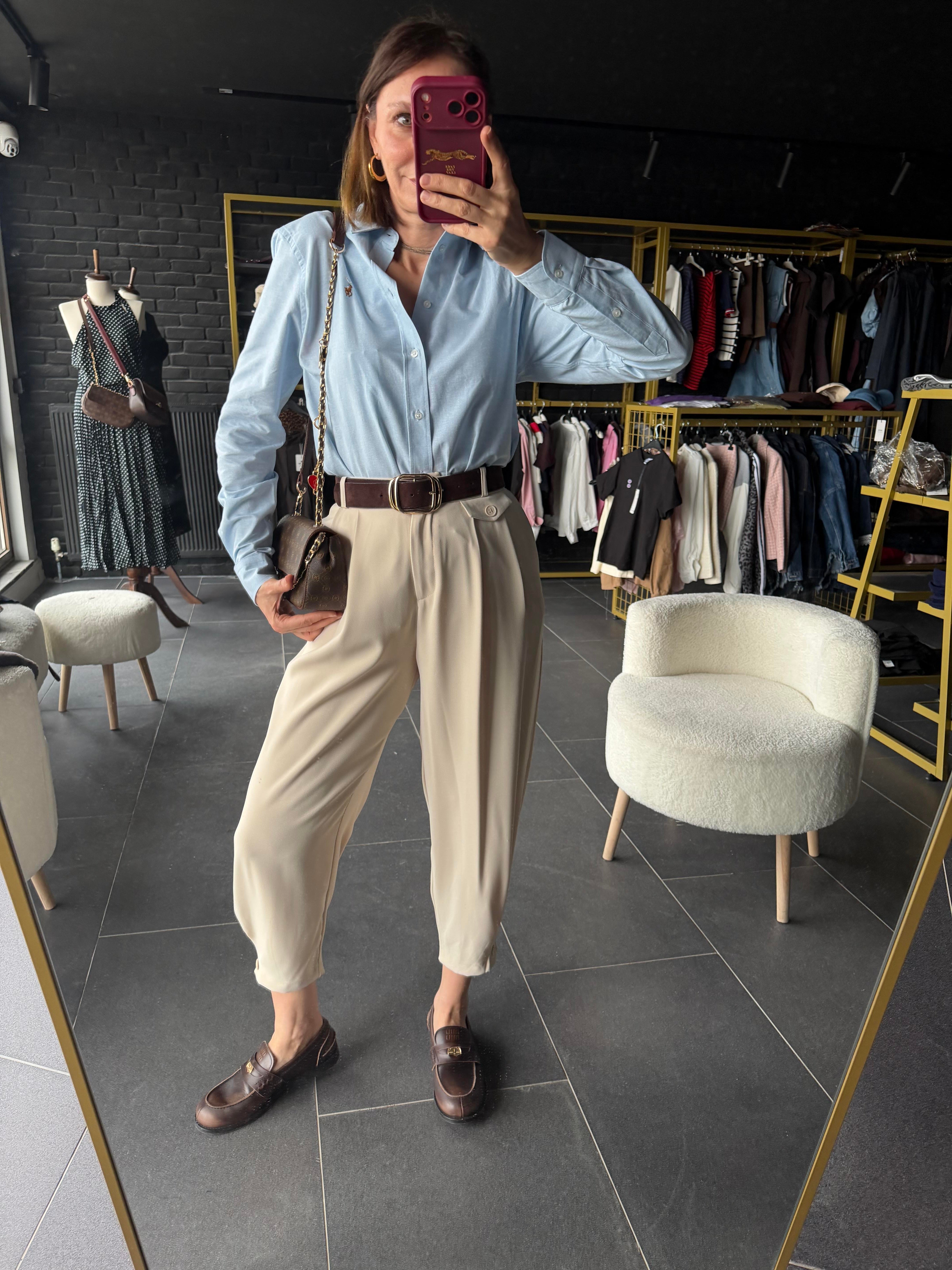 Çift pileli Havuç Ekru Pantolon