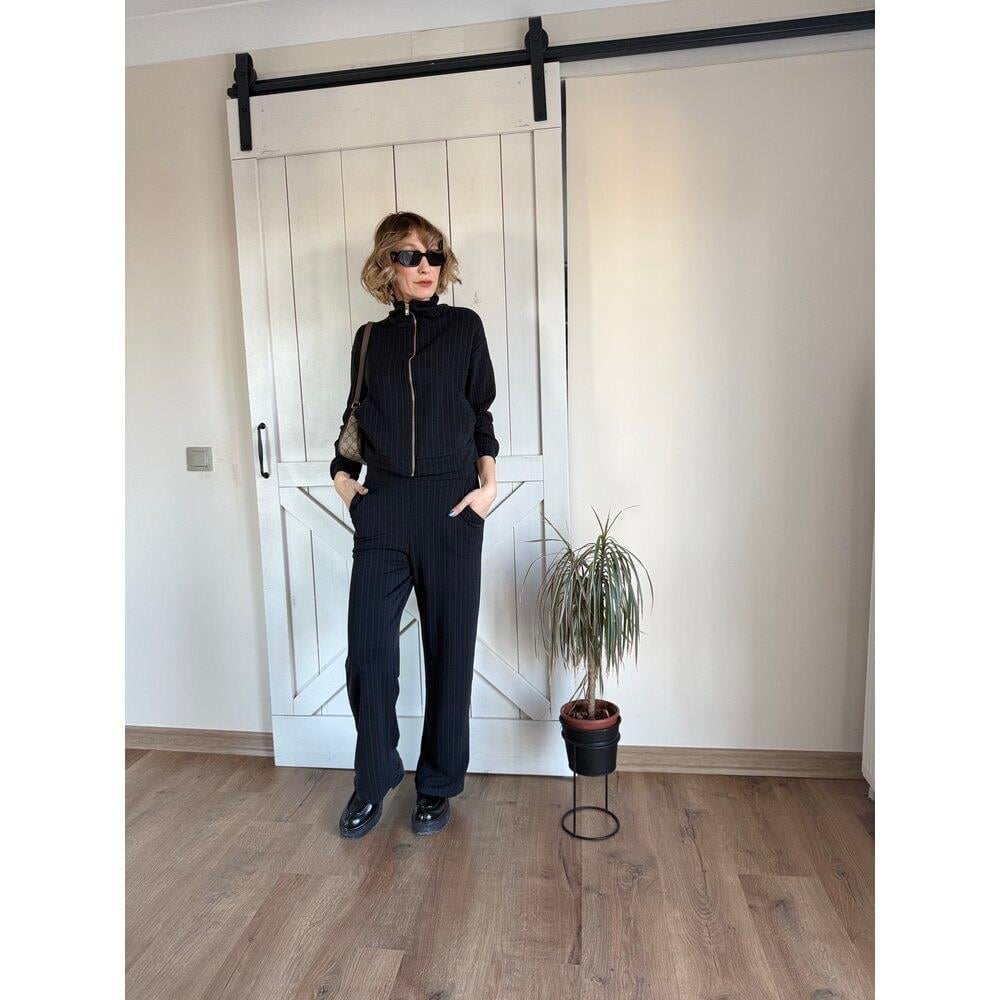 Çizgili Antrasit Modal Takım