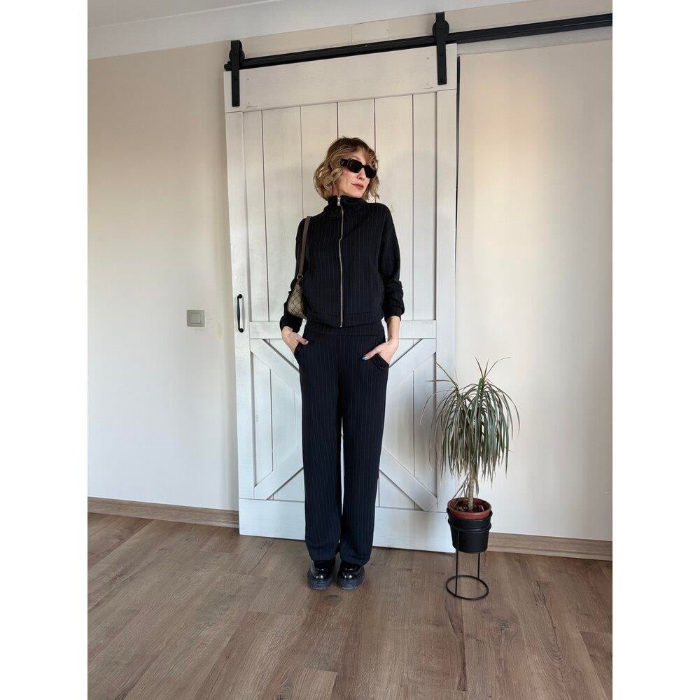 Çizgili Antrasit Modal Takım