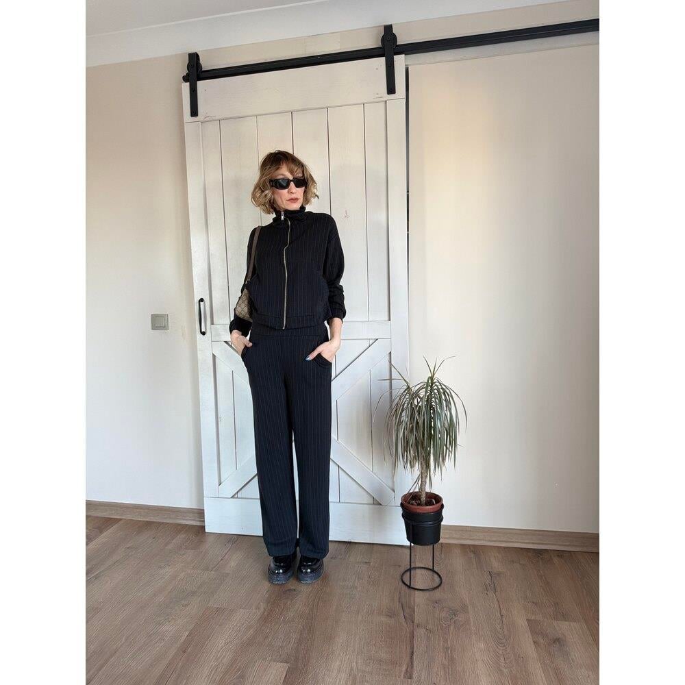 Çizgili Antrasit Modal Takım