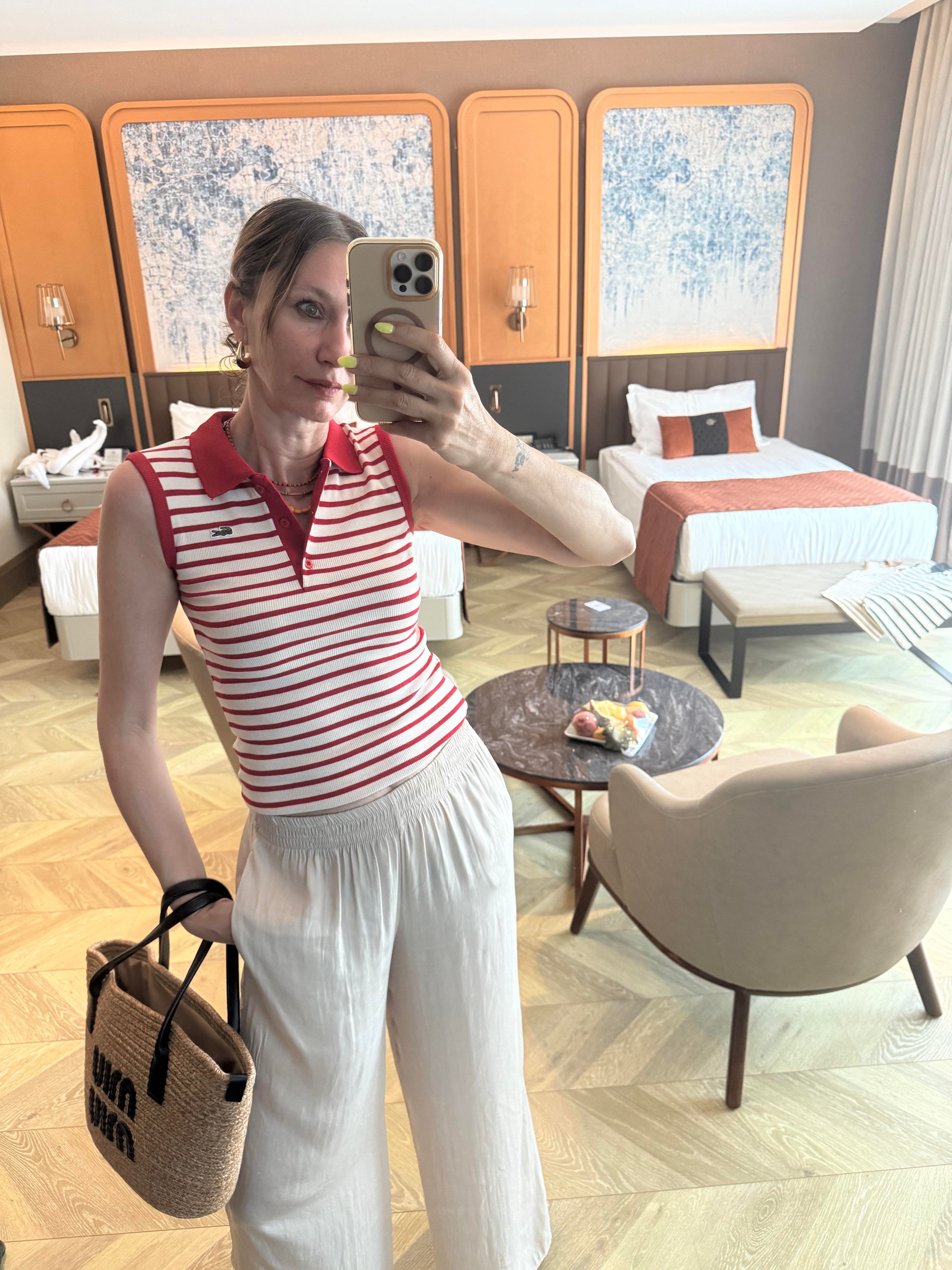 Çizgili Kaşkorse Polo Yaka Kırmızı Atlet