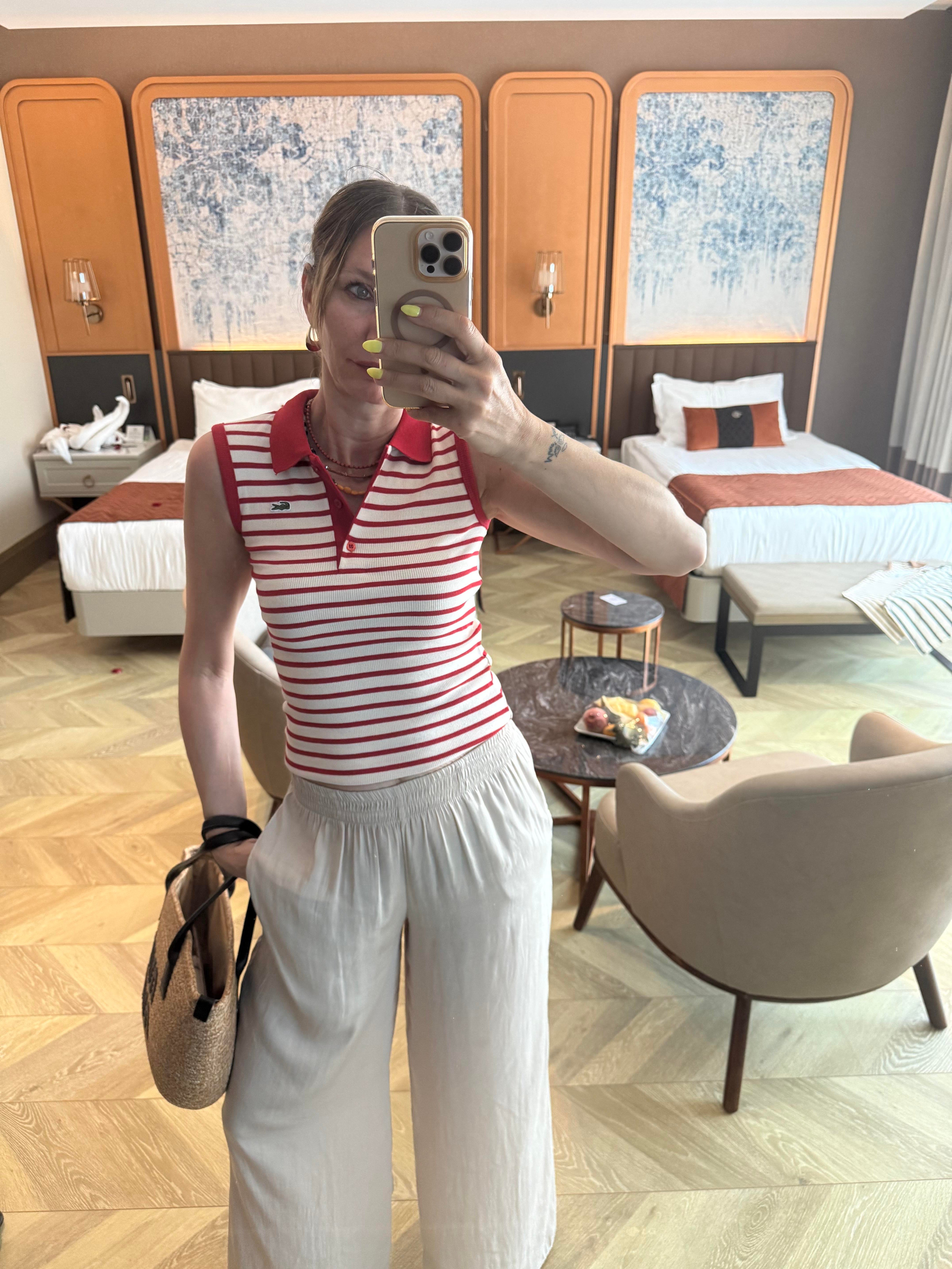 Çizgili Kaşkorse Polo Yaka Kırmızı Atlet