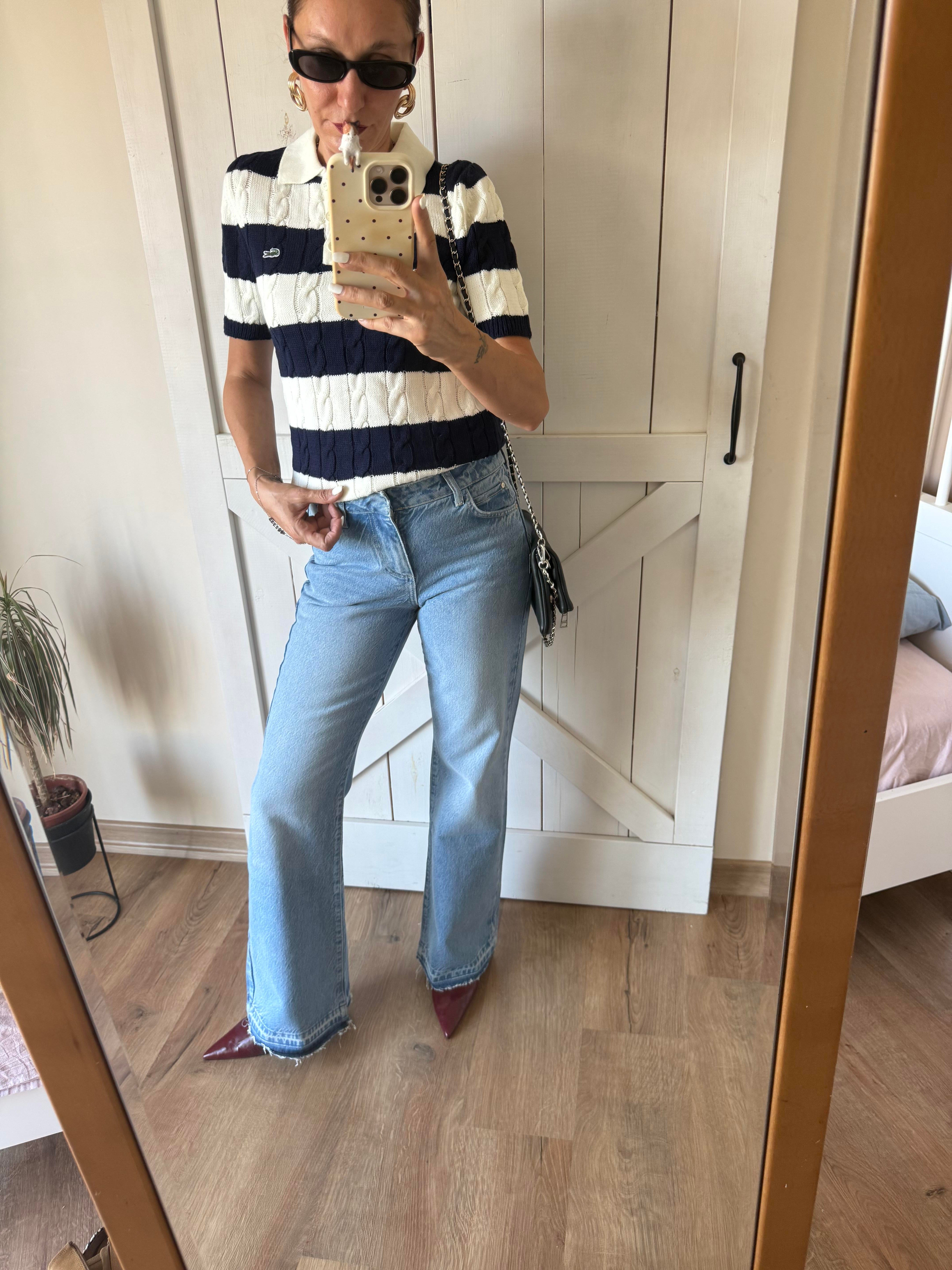 Çizgili Lacivert Saç Örgü Triko