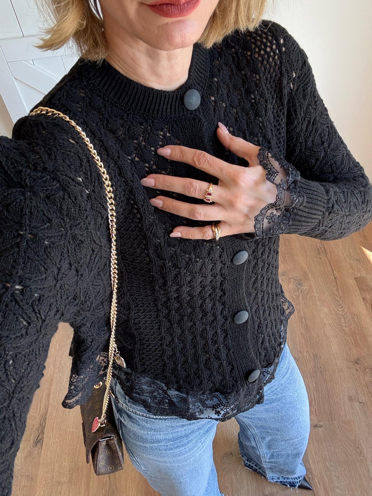 Dantel Detaylı Tasarım Siyah Hırka