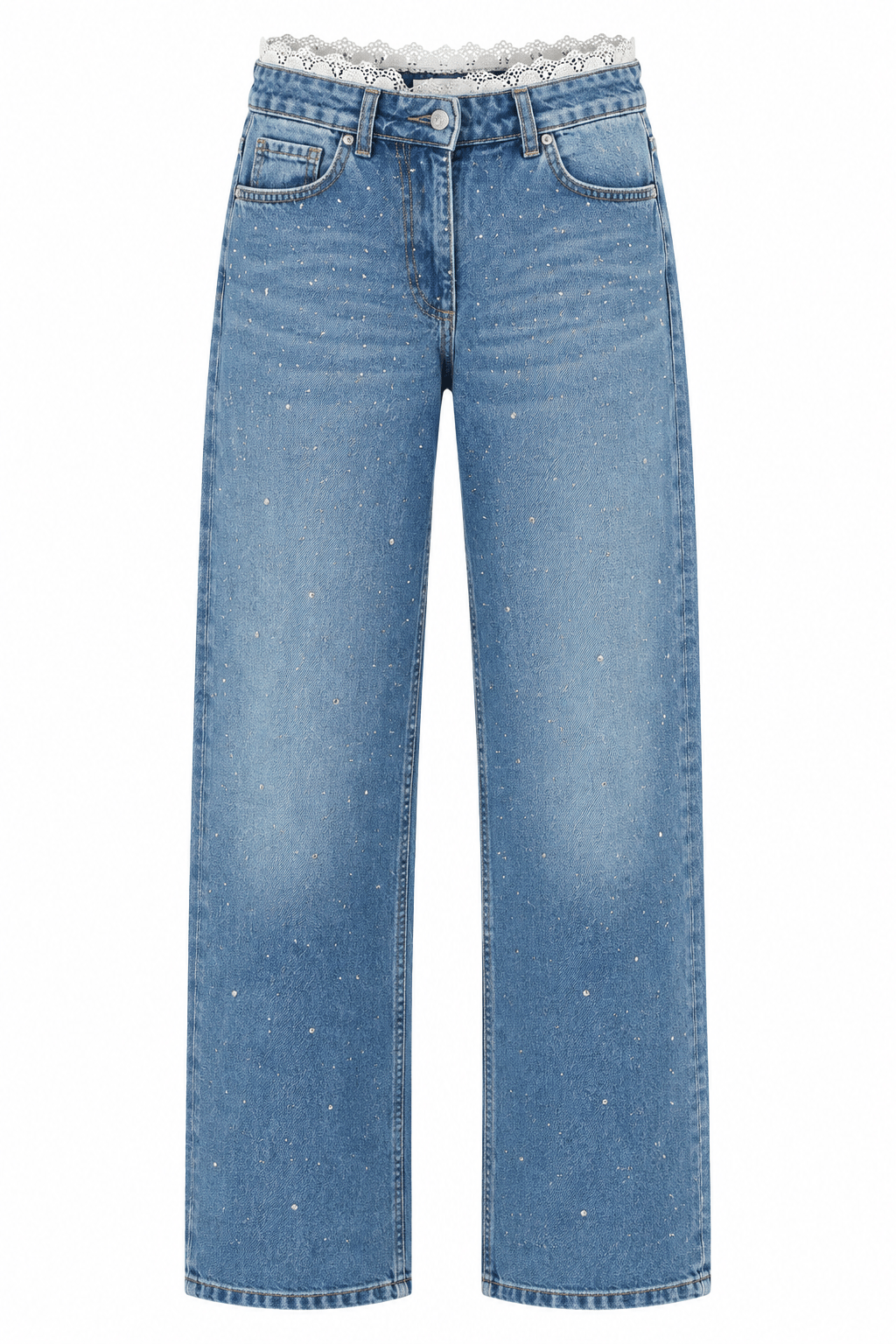Dantel Ve Taş Detaylı Wide Leg Nefis Jean