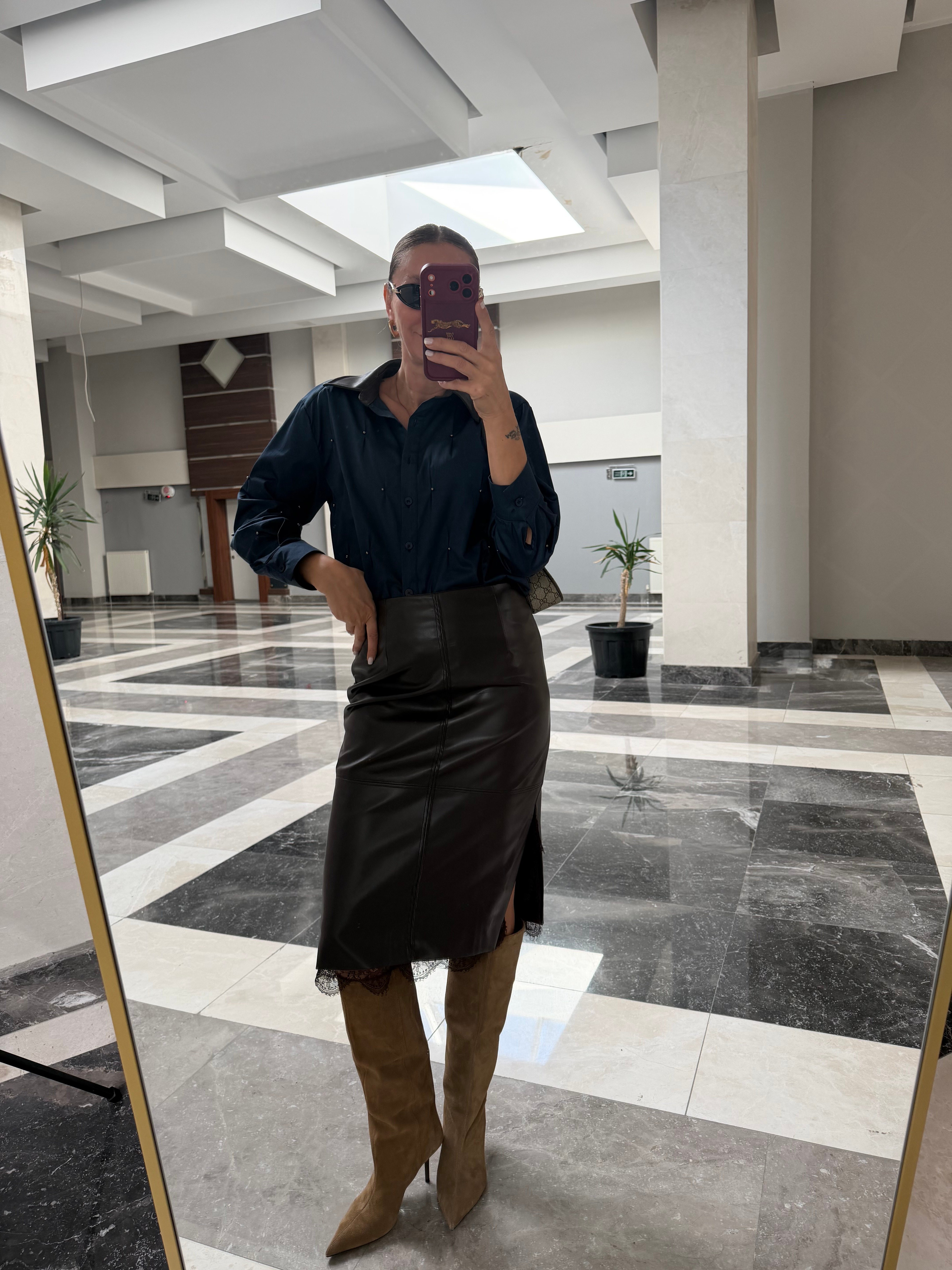 Deri Yaka Twst Model Lacivert Gömlek