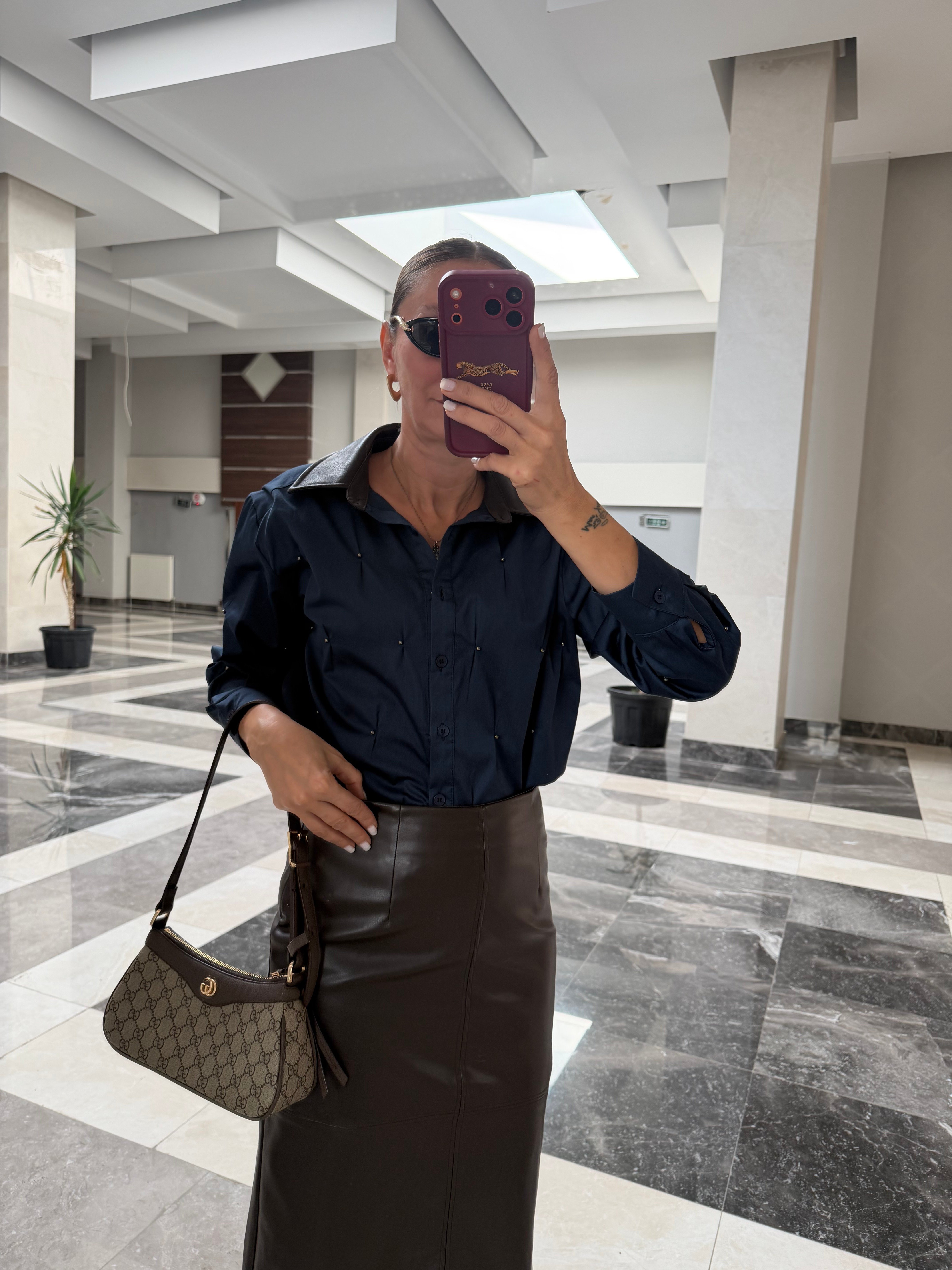 Deri Yaka Twst Model Lacivert Gömlek