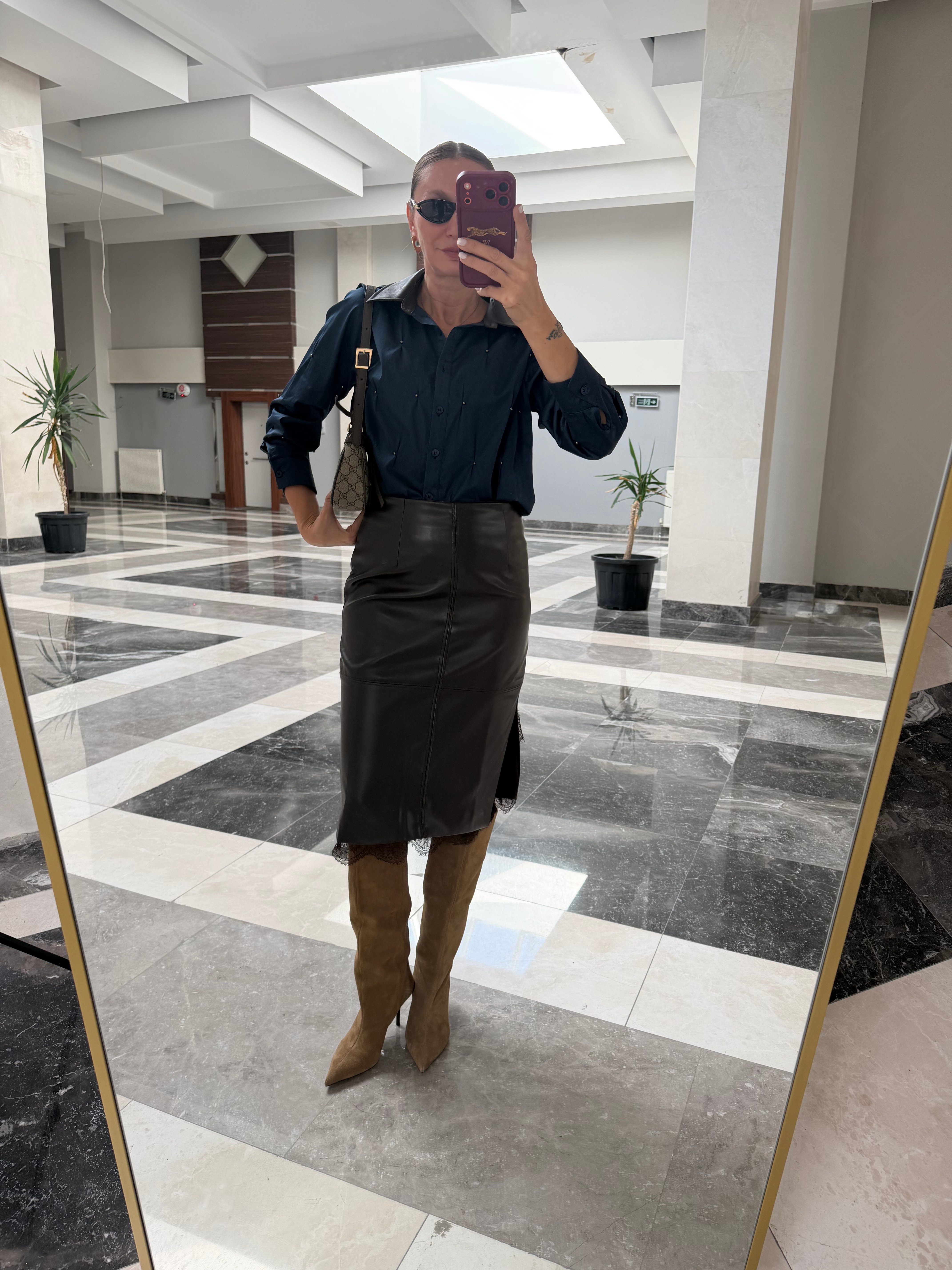 Deri Yaka Twst Model Lacivert Gömlek