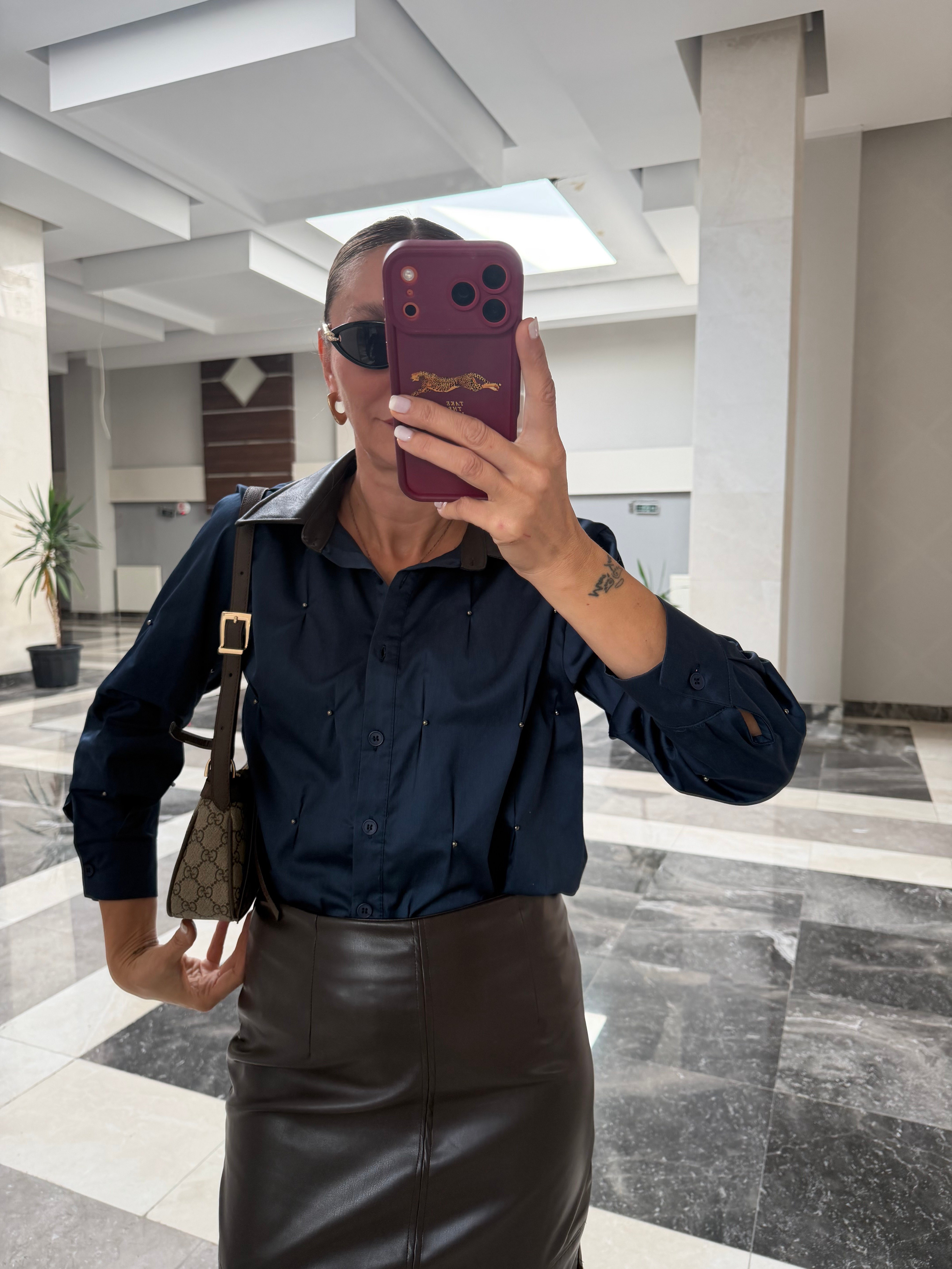 Deri Yaka Twst Model Lacivert Gömlek