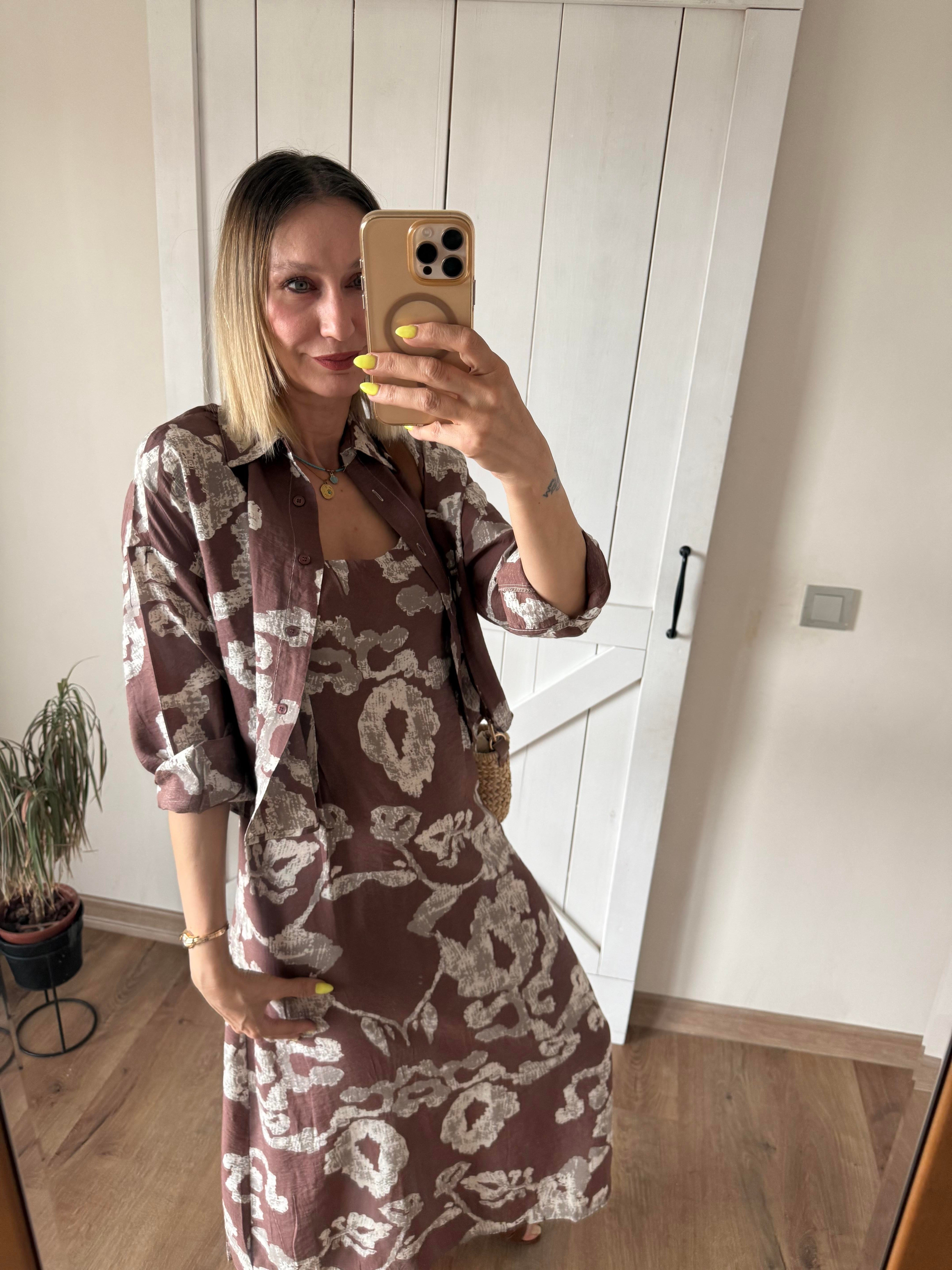 Desenli Bitter Gömlek Elbise Takım