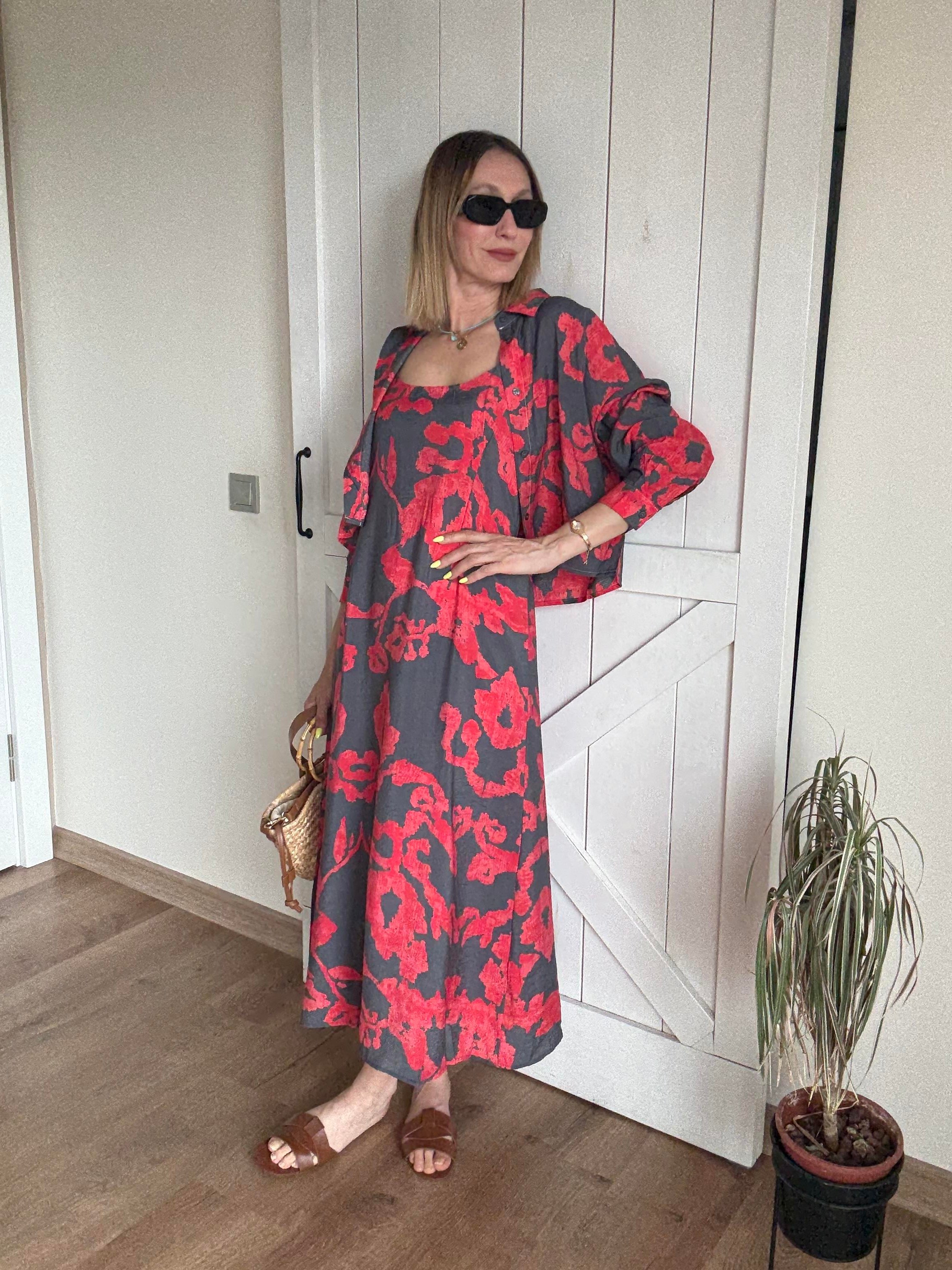 Desenli Gömlek Elbise Rose Takım