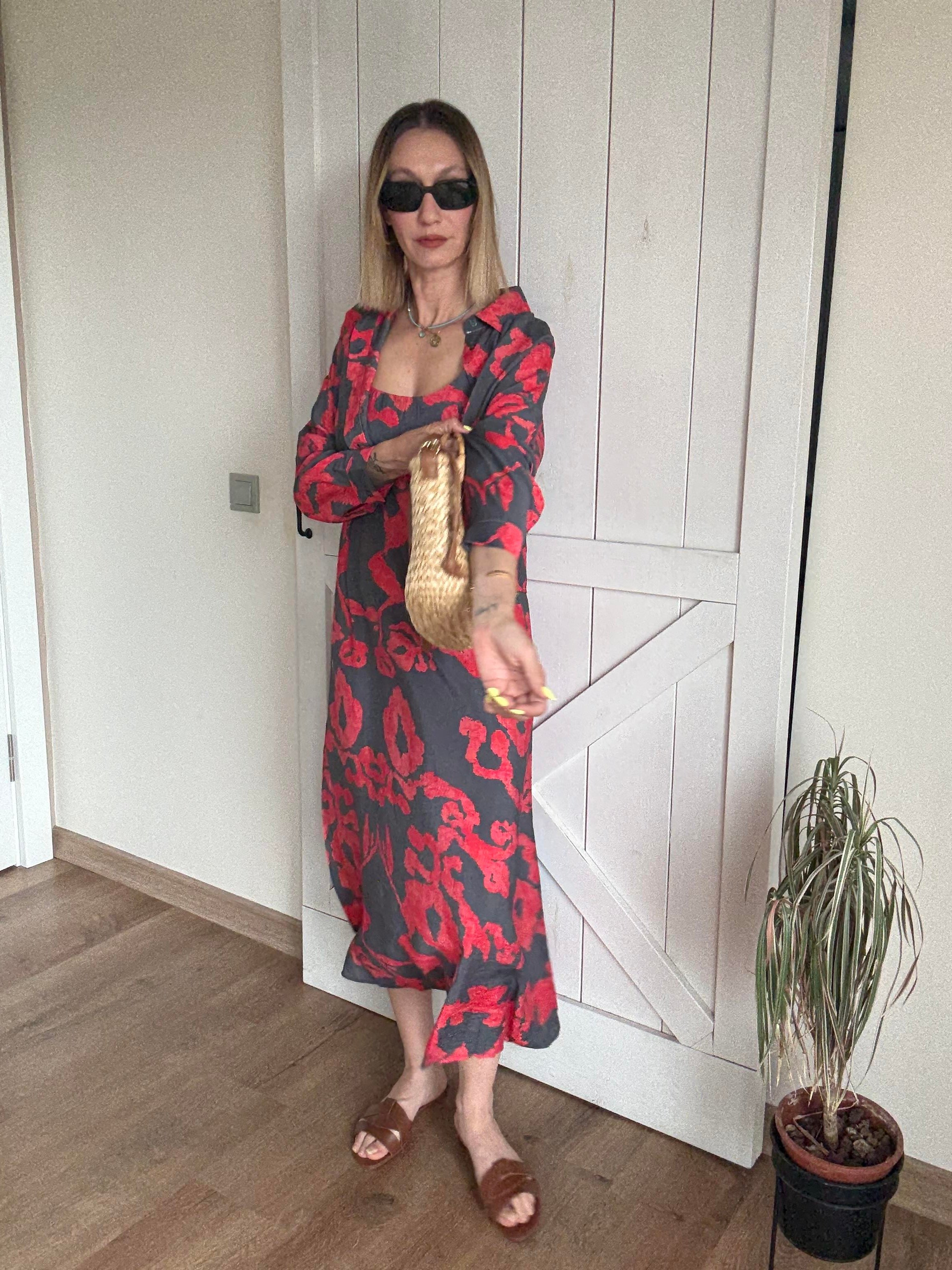 Desenli Gömlek Elbise Rose Takım